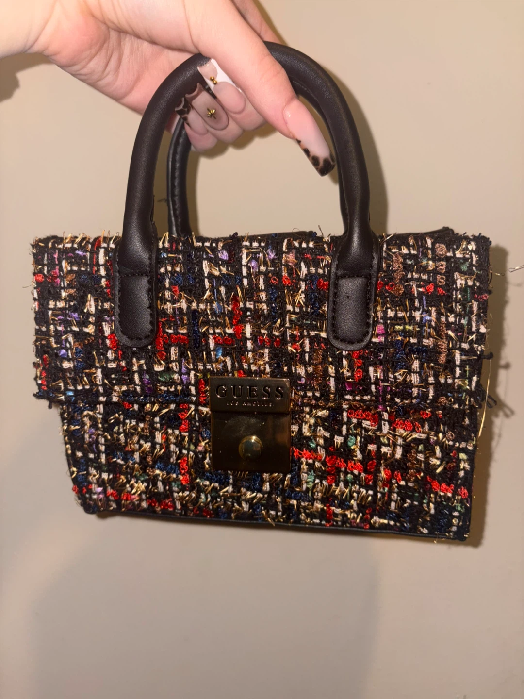 Guess Tweed Mini Top Handle Bag