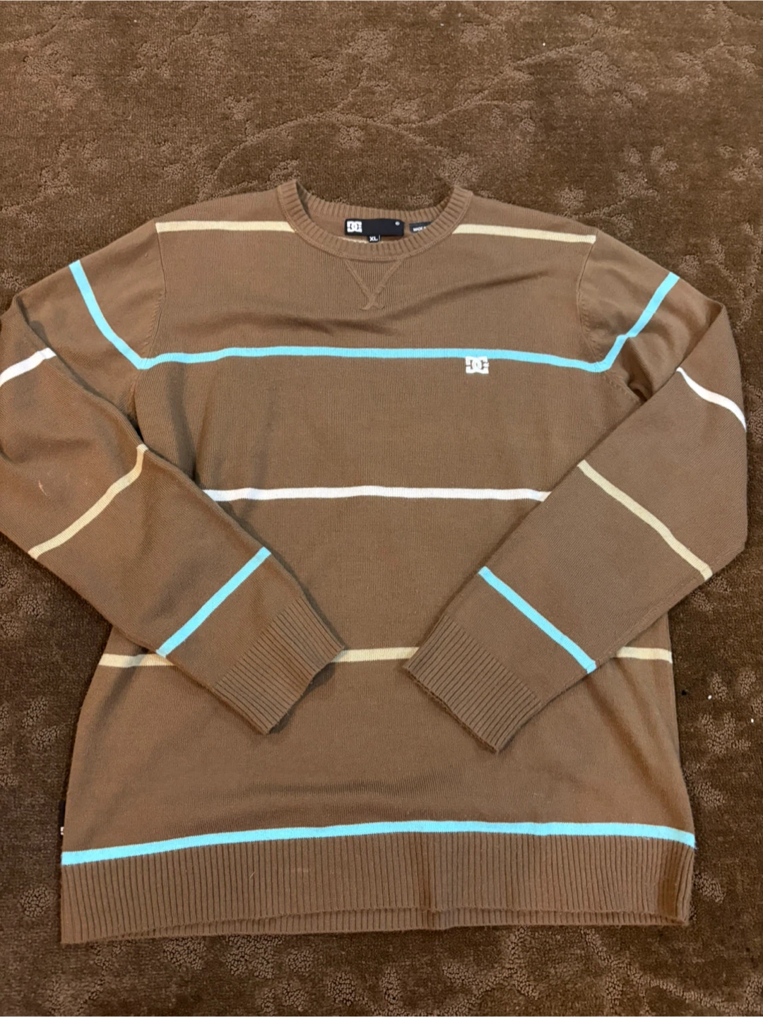 DC Brown Striped Crew Neck Sweater - Size XL