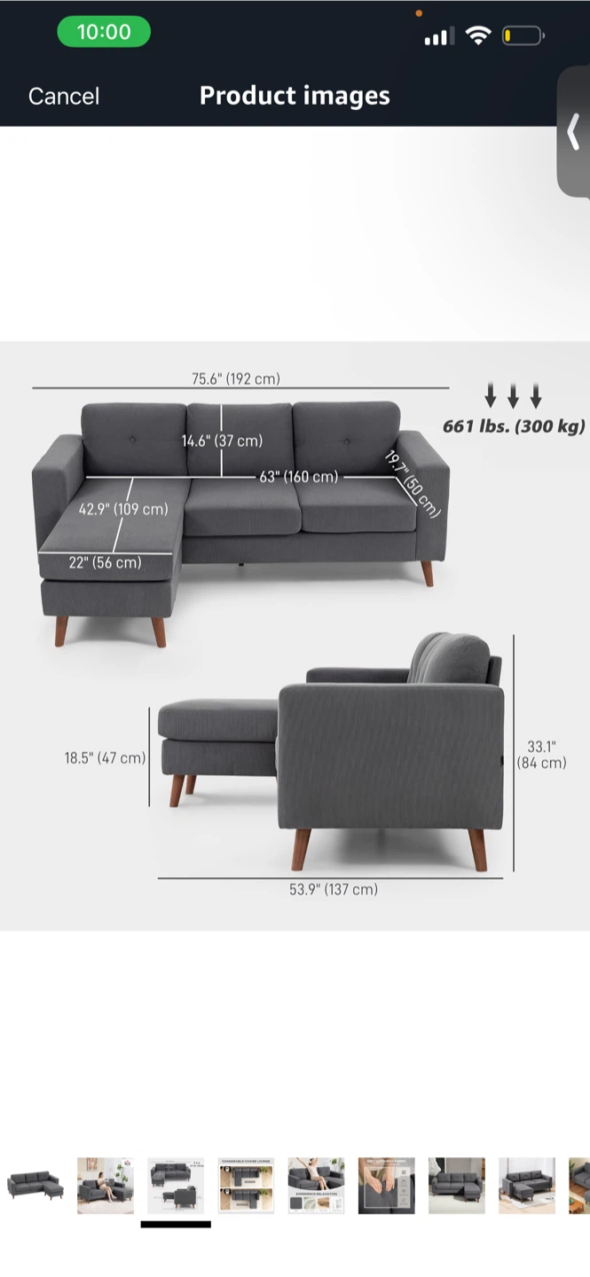 Grey Sectional Sofa with Chaise Lounge - photo 2