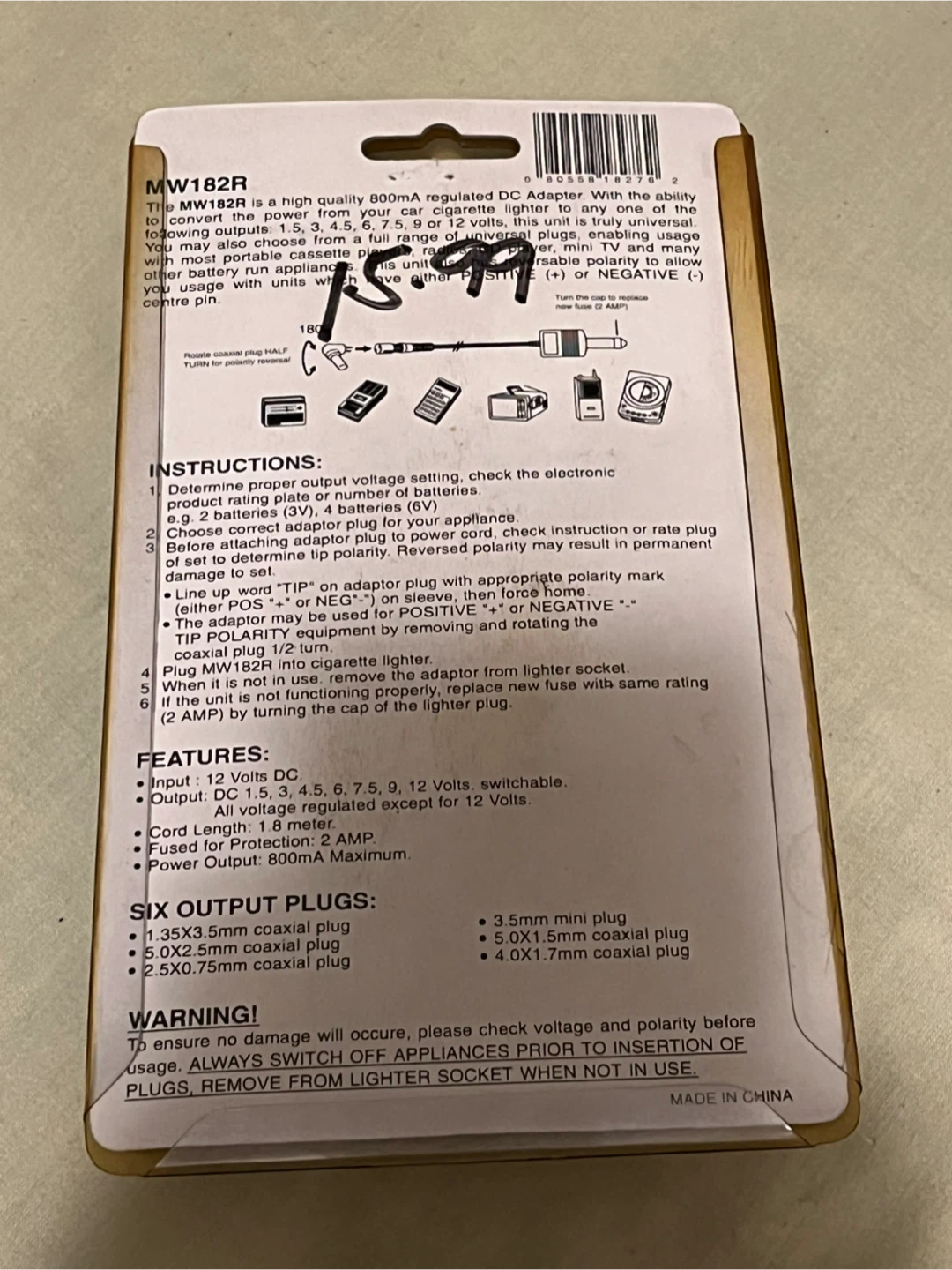 MW182R Regulated DC Power Adaptor 800mA - photo 2