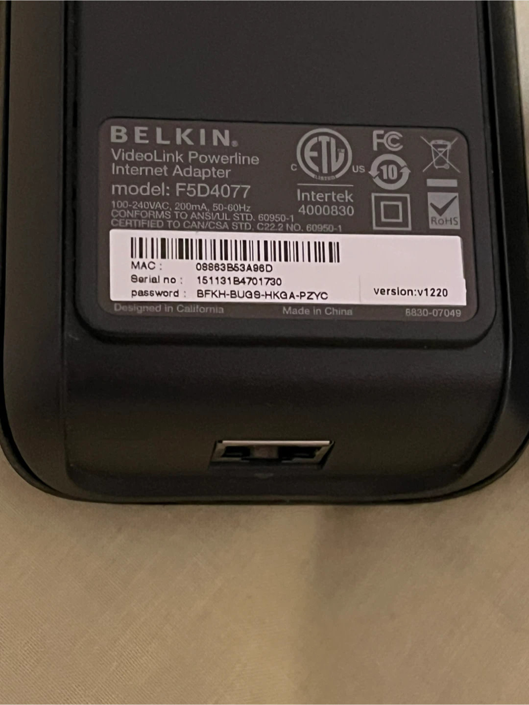 Belkin VideoLink Powerline Internet Adapter F5D4077 - photo 3