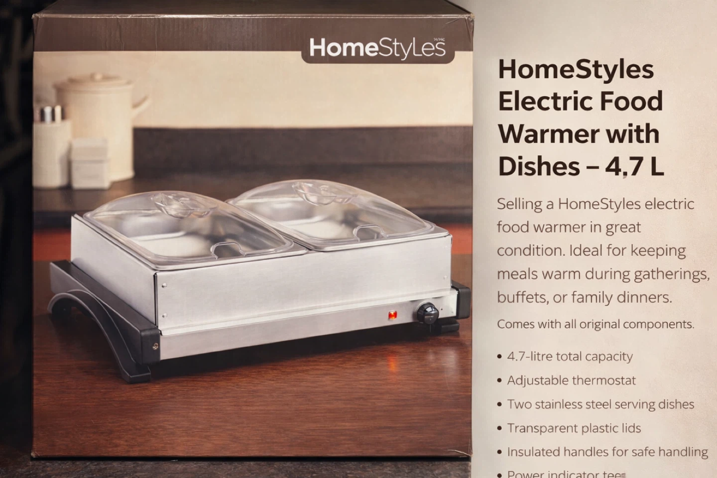 HomeStyles Electric Food Warmer with Dishes - 4.7 L