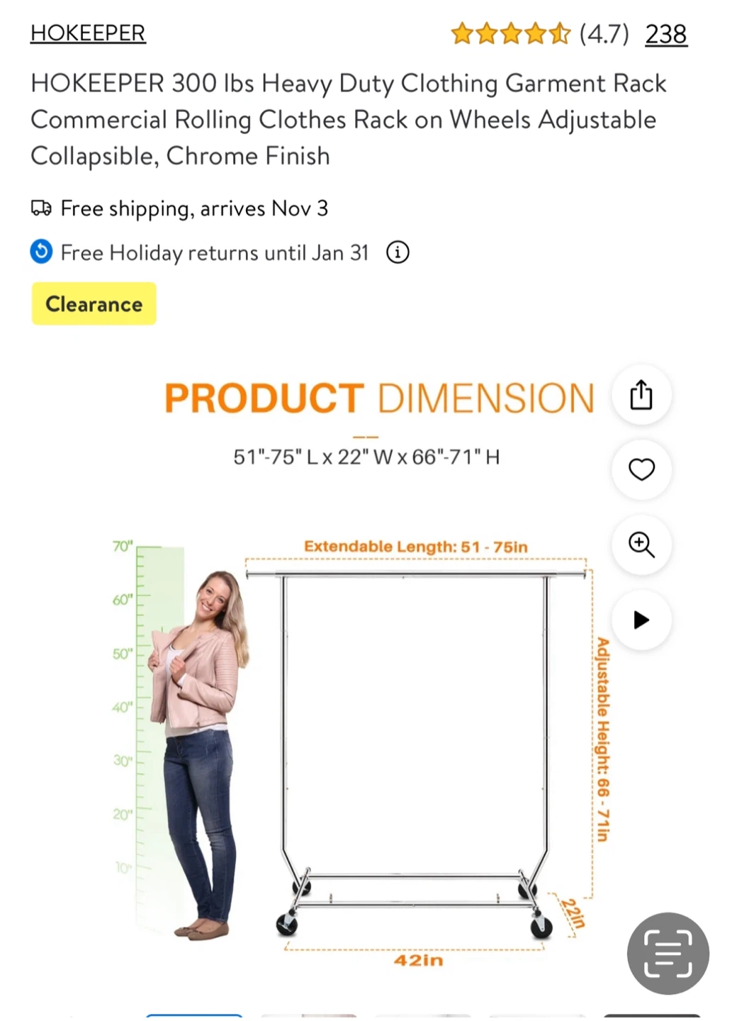 HOKEEPER Heavy Duty Clothing Garment Rack