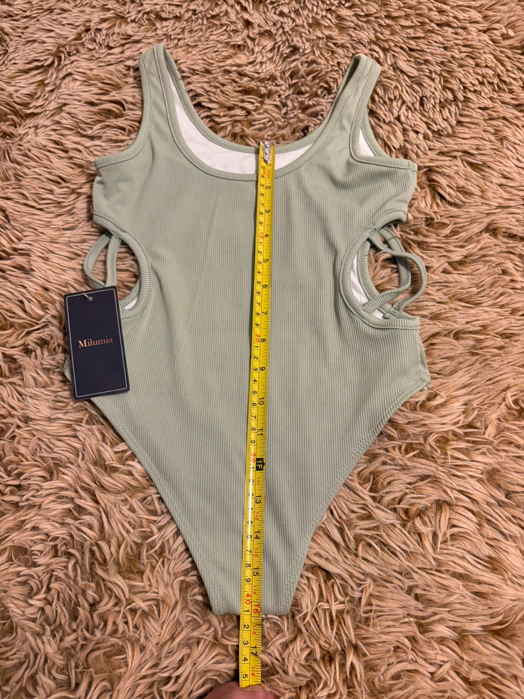 Milumia Green Ribbed One Piece Swimsuit - Size 9Y