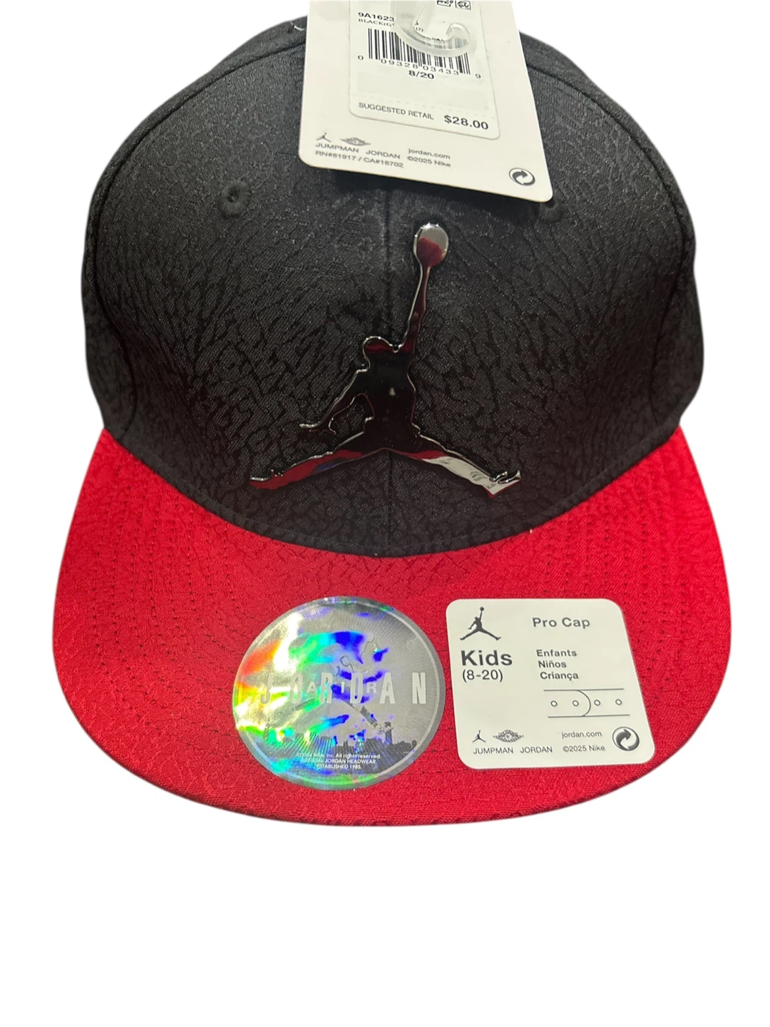 New Jordan Kids Pro Cap (8-20) Black/Red