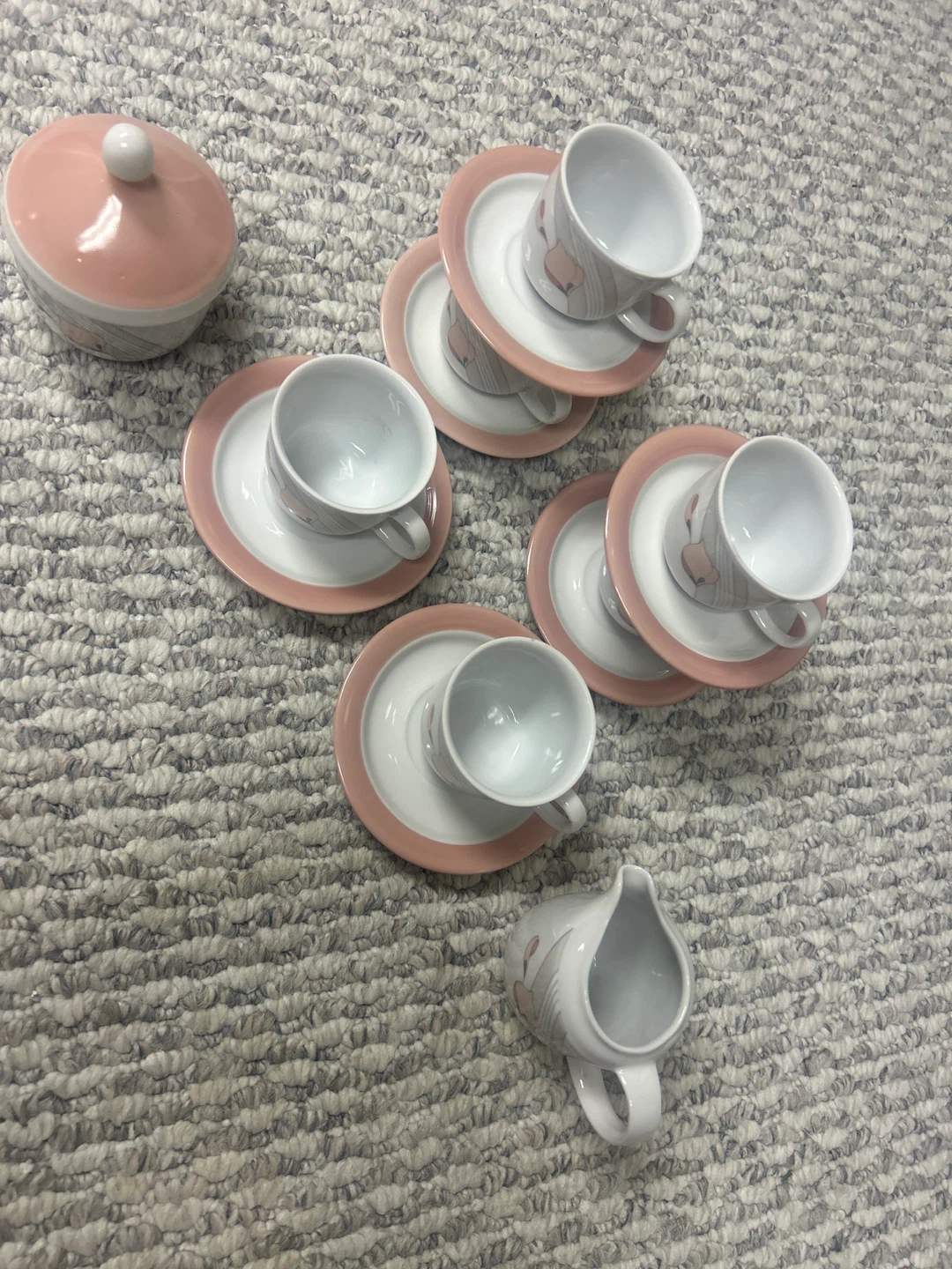 Kahla GDR 6 Cup Tea Set - Pink & White espresso cups