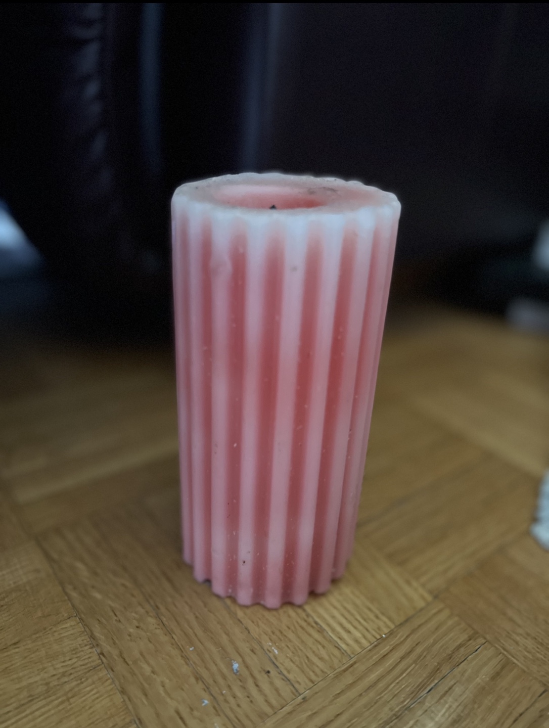 Pink Ribbed Pillar Candle