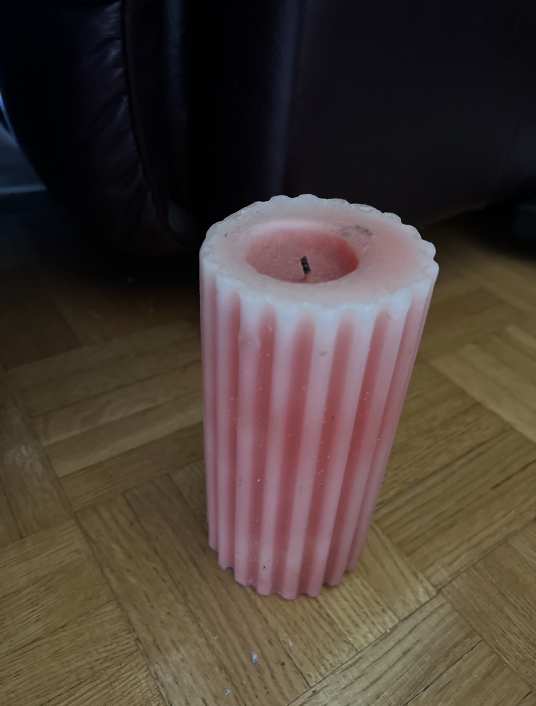 Pink Ribbed Pillar Candle - photo 2