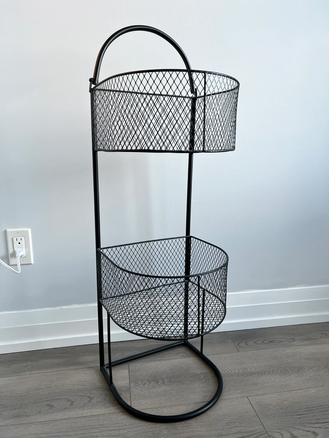 Moving sale—2-tier black metal wire basket stand