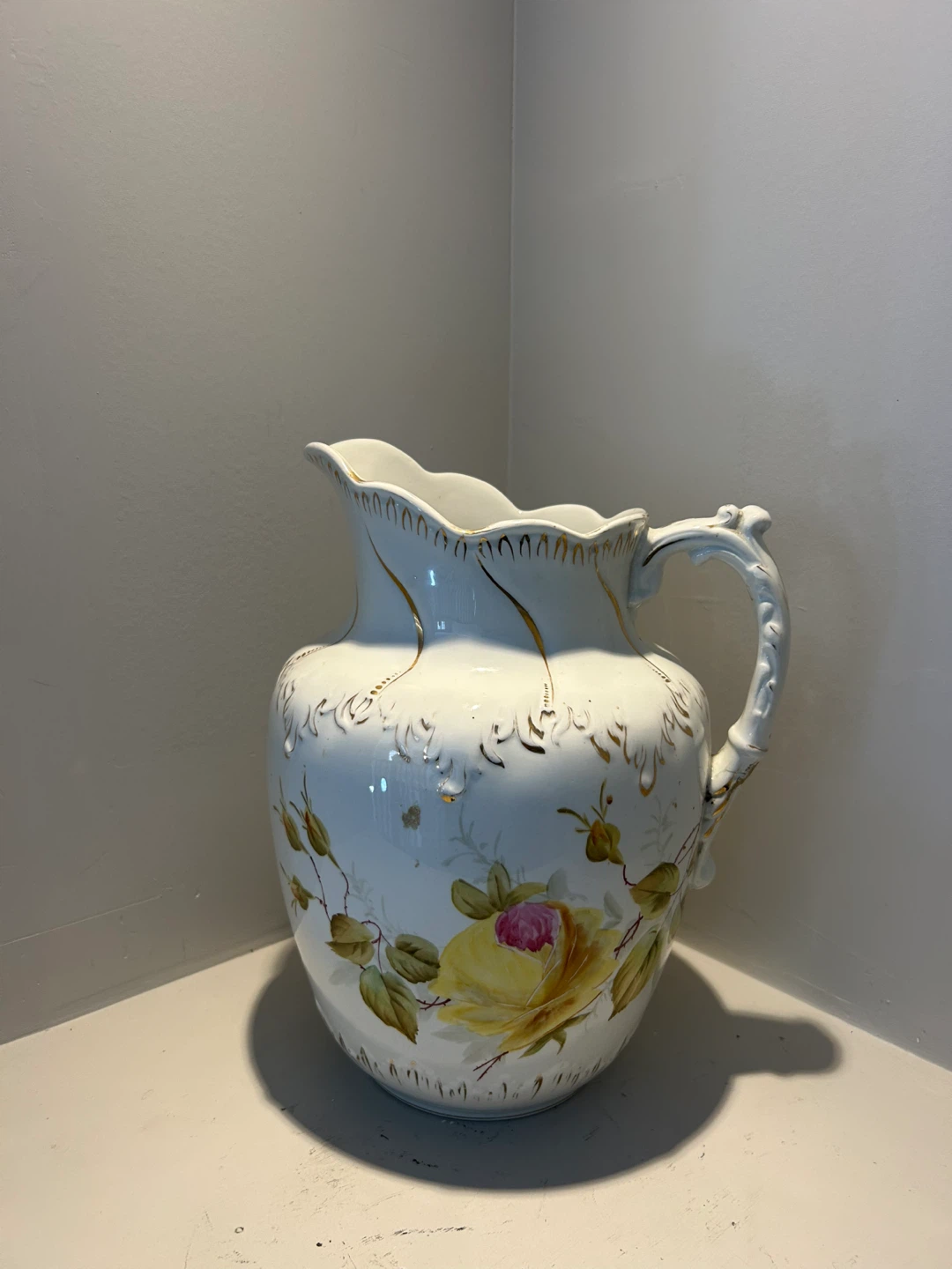 Vinyage English Floral Pitcher – c.1900