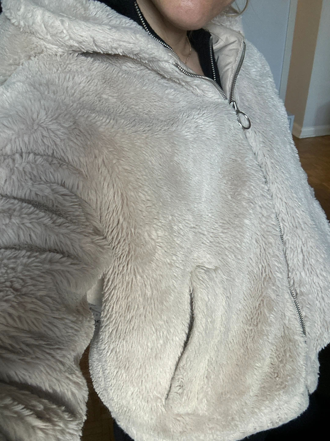 H&M Cream Fuzzy Hooded Jacket - Size M - photo 5