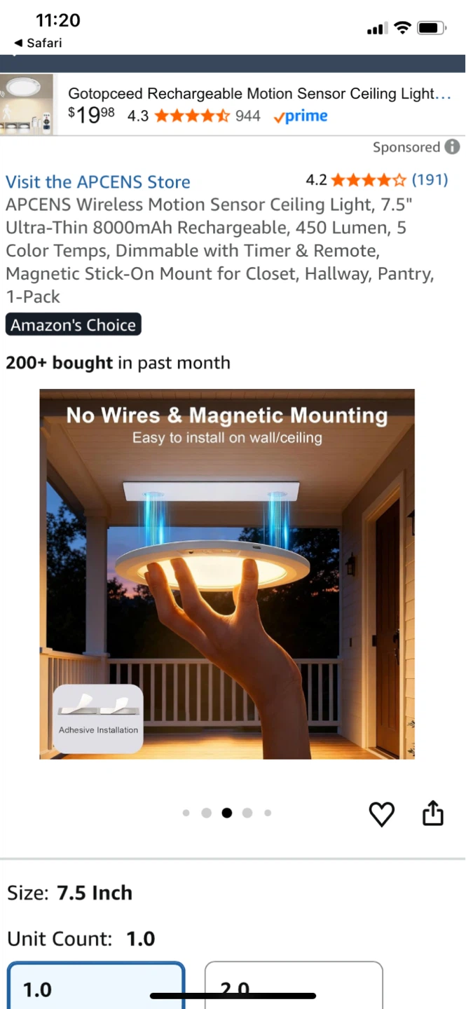 🥕 APCENS Wireless Motion Sensor Ceiling Light - 7.5 inch - photo 4