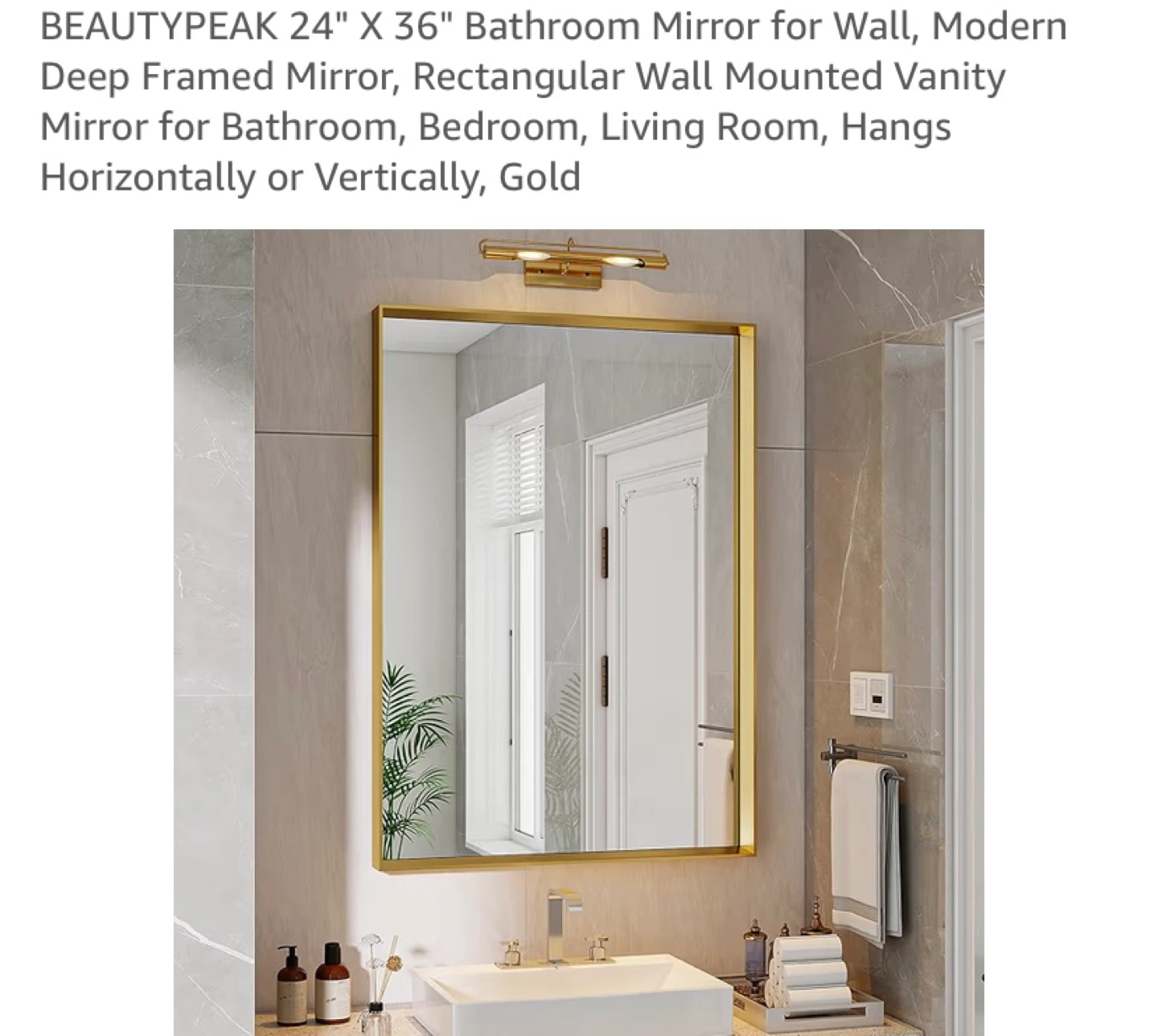 New 24" X 36" Bathroom Mirror Gold