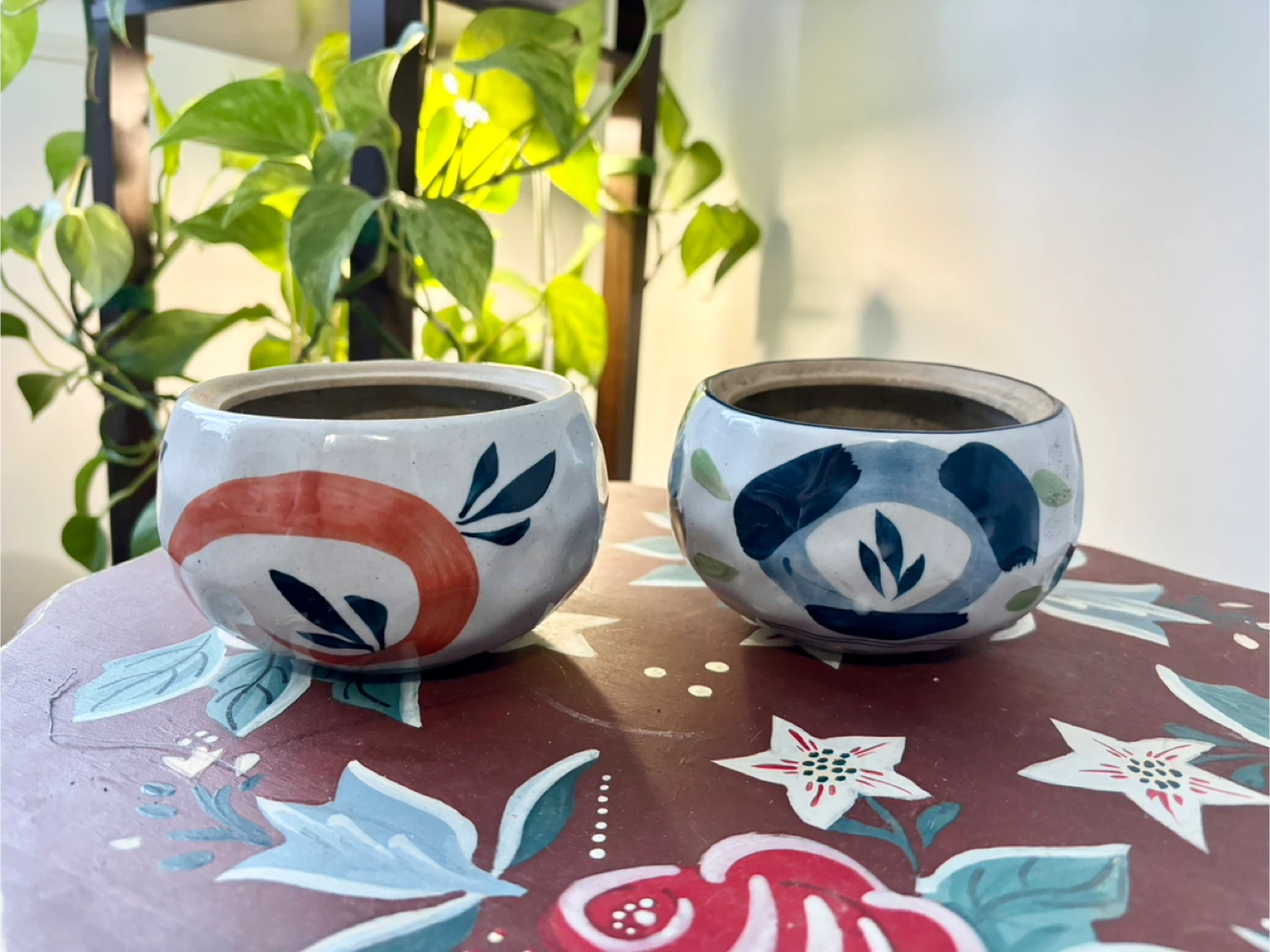 Two Decorative Floral Ceramic Planters