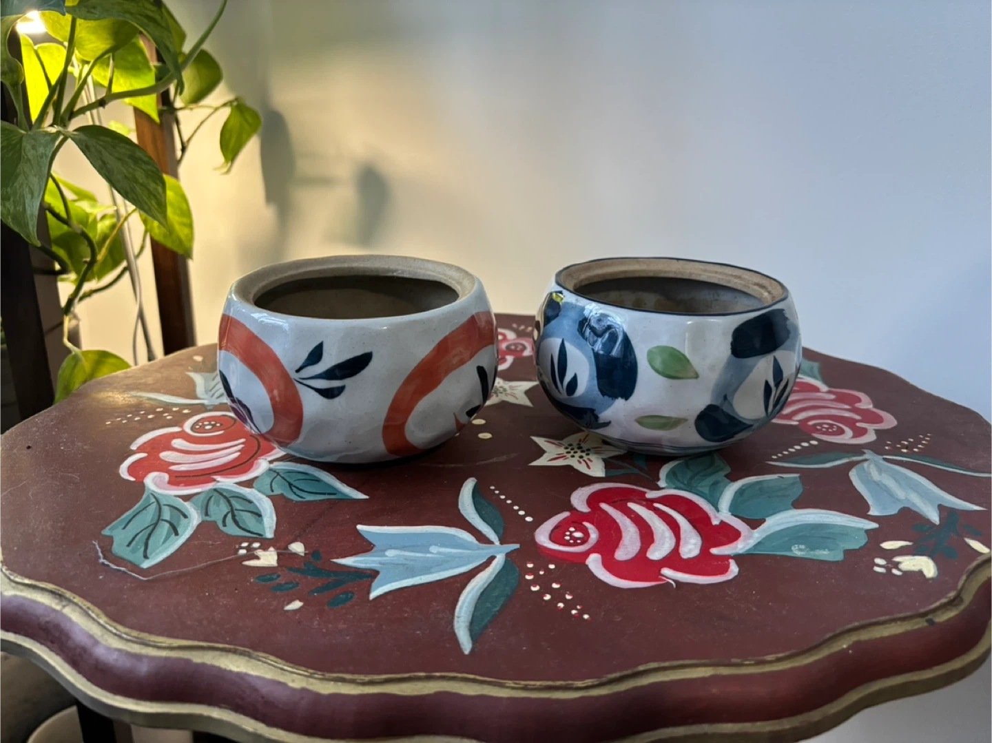 Two Decorative Floral Ceramic Planters - photo 2