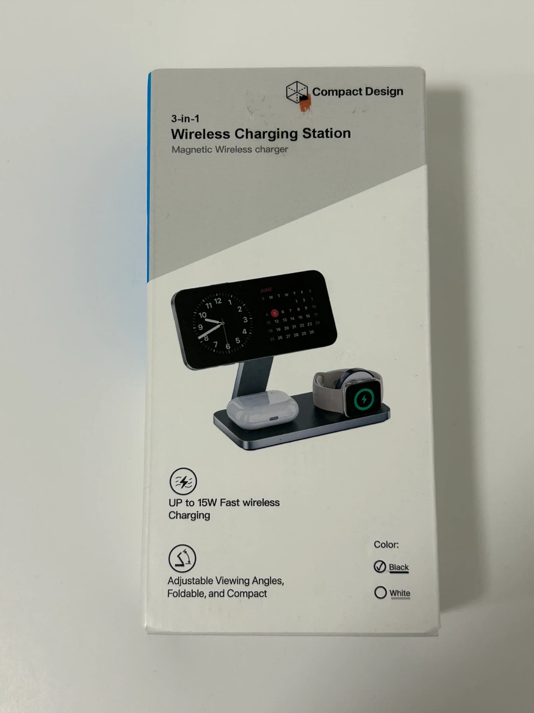 🥕New 3-in-1 Wireless Battery Charging Station - Black open box