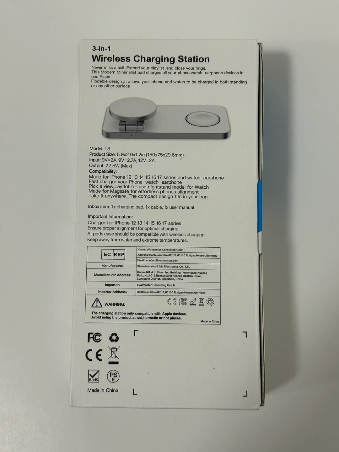 🥕New 3-in-1 Wireless Battery Charging Station - Black open box - photo 2