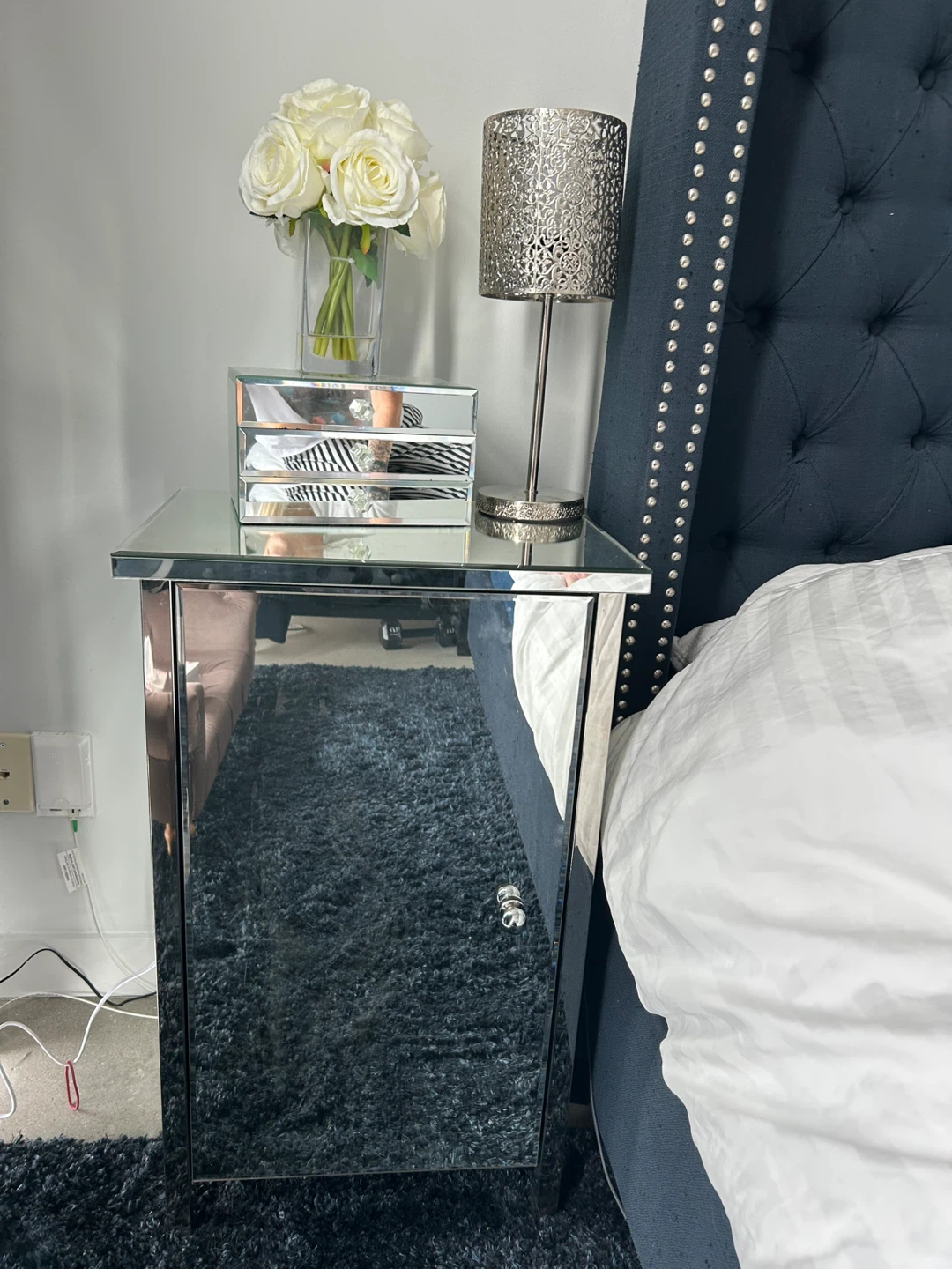 Mirrored Nightstand with Door