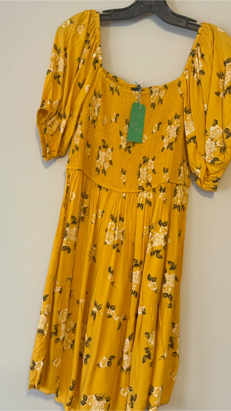 Yellow Floral Smocked Dress