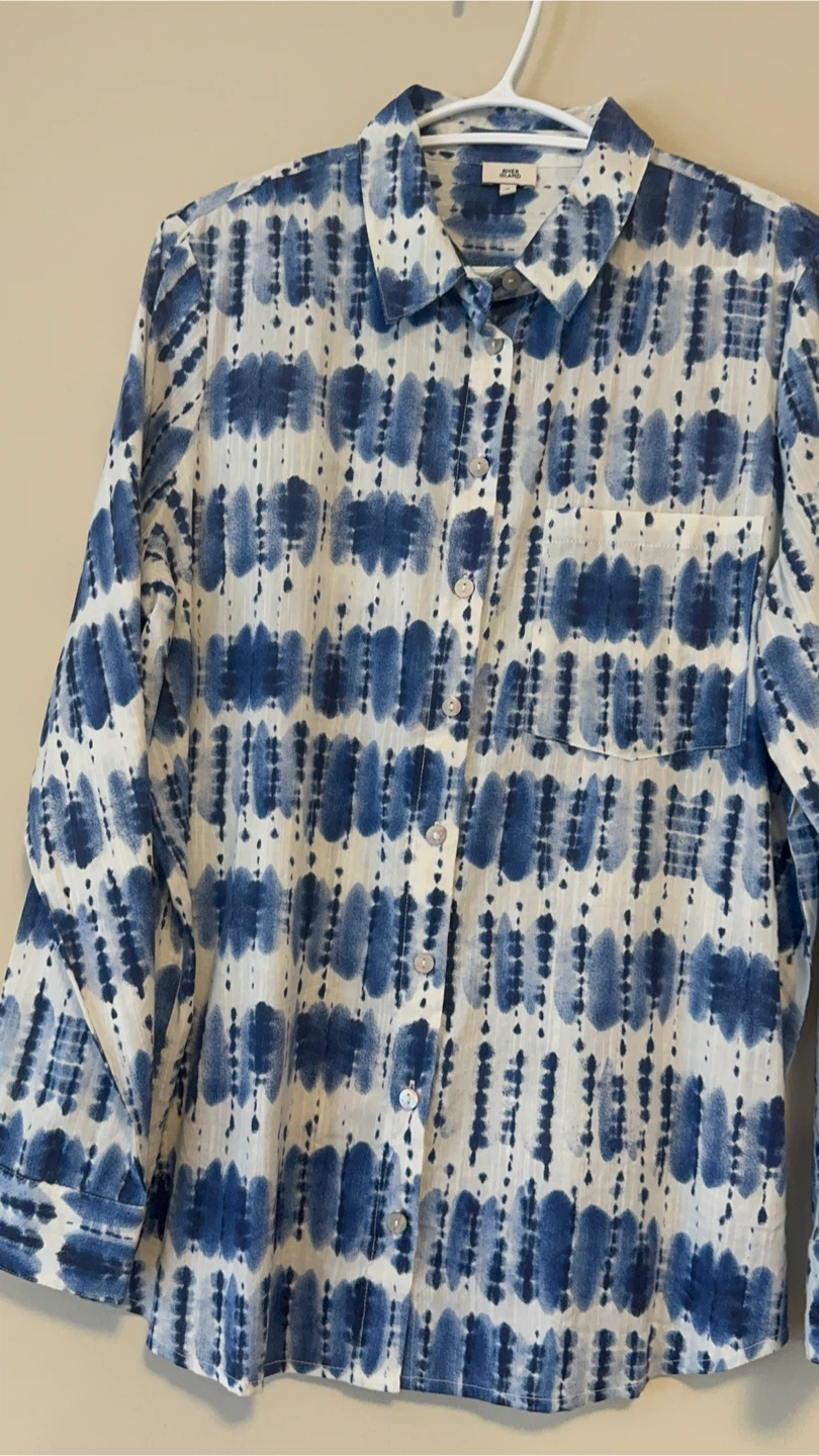 River Island Blue & White Tie-Dye Button-Up Shirt - Size 12