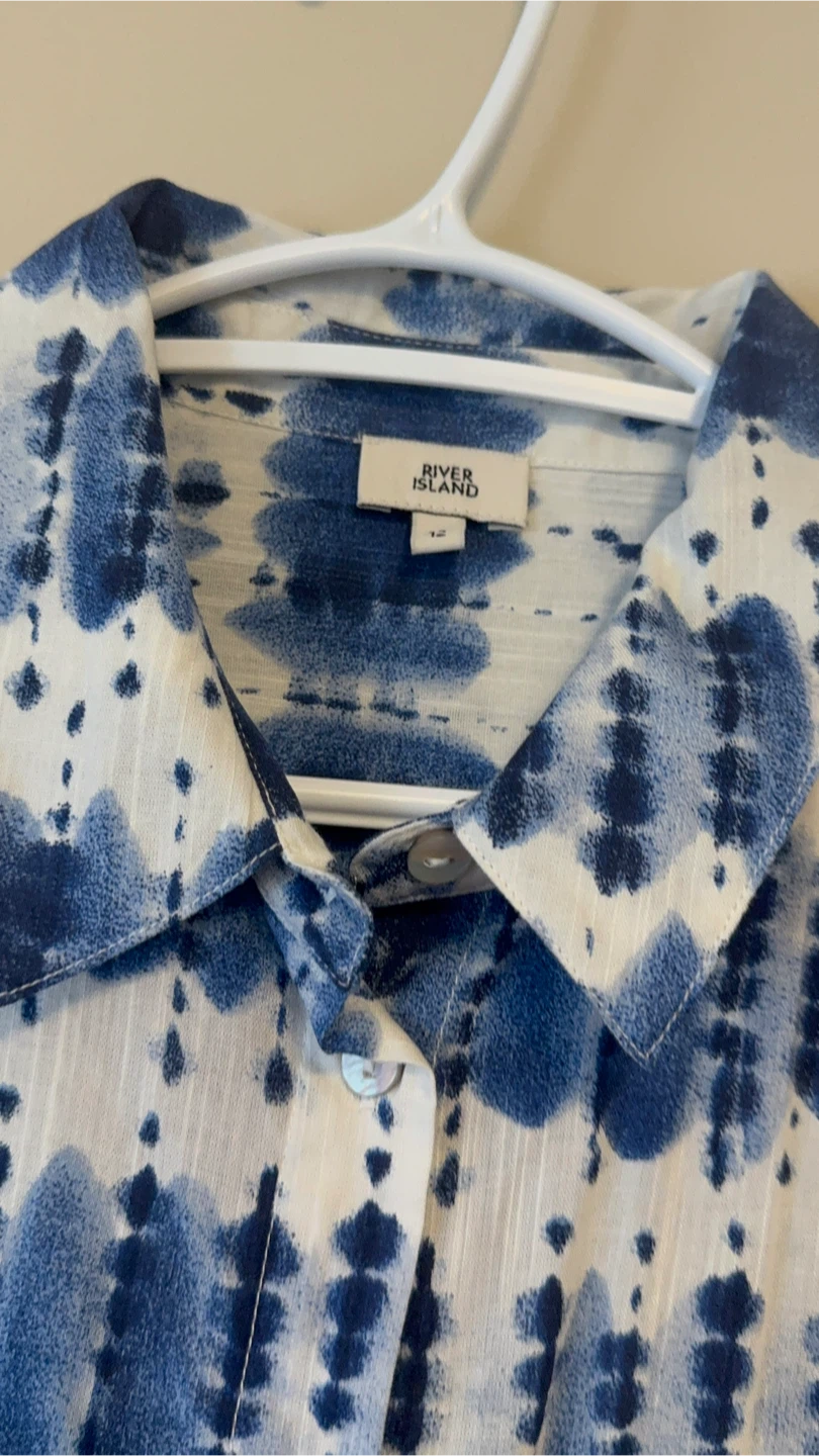River Island Blue & White Tie-Dye Button-Up Shirt - Size 12 - photo 2