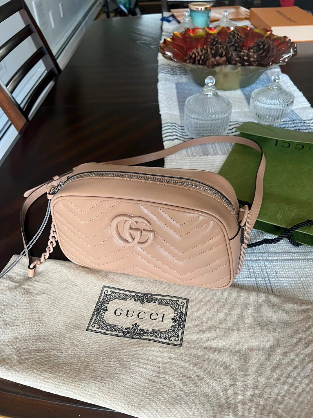 Gucci GG Marmont Small Beige Leather Shoulder Bag