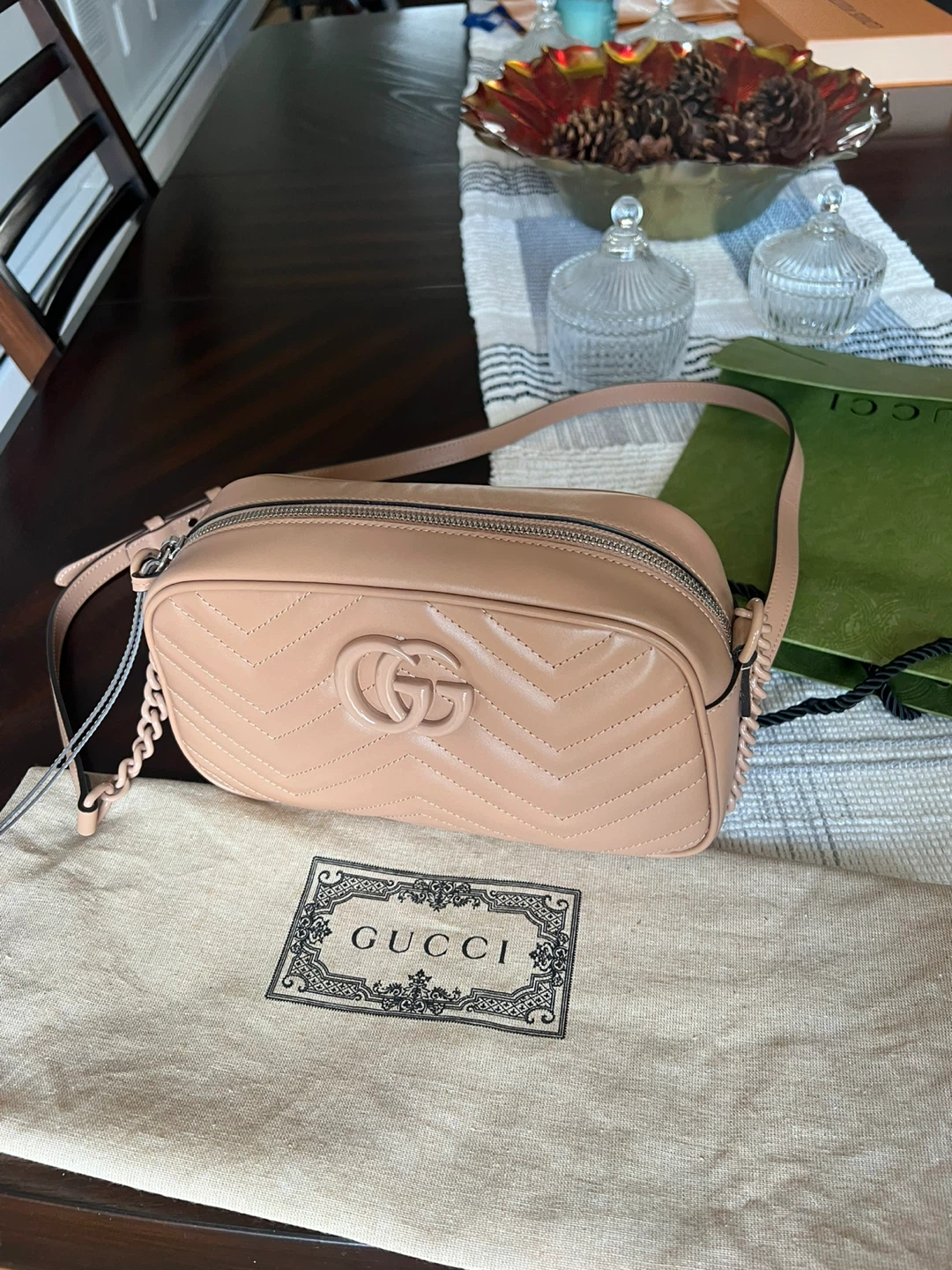 Gucci GG Marmont Small Beige Leather Shoulder Bag - photo 2