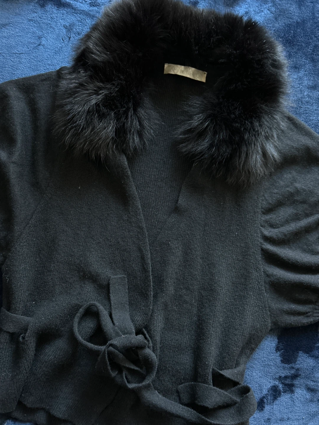 by.blu Black Cardigan with Fur Collar - photo 2
