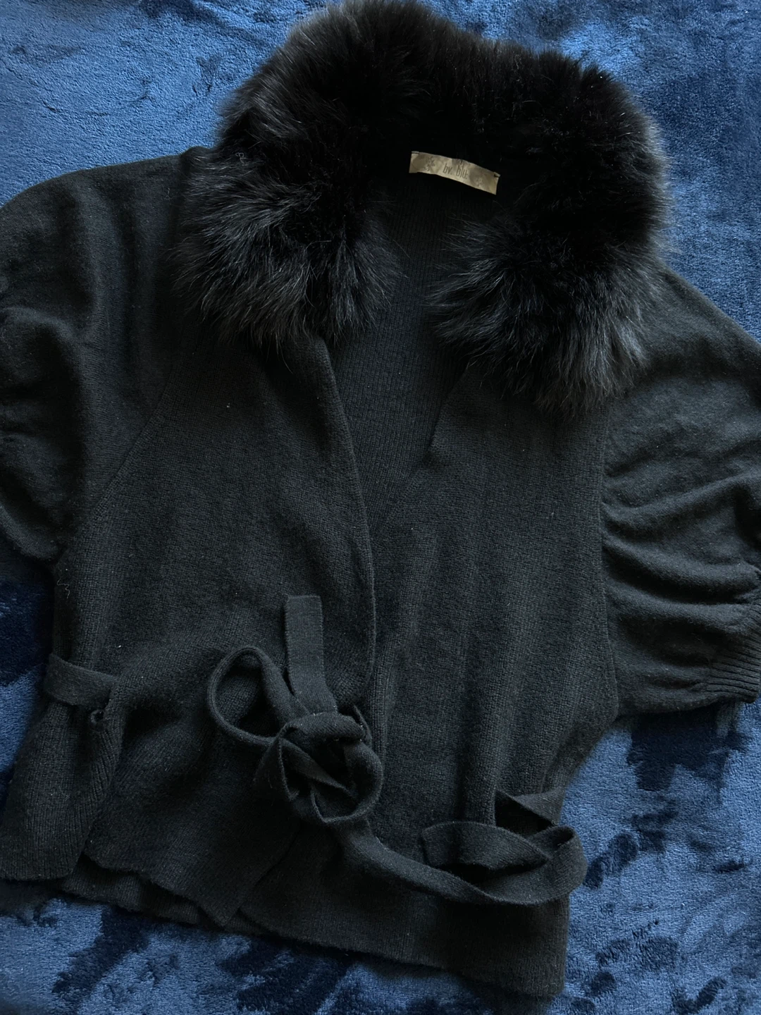 by.blu Black Cardigan with Fur Collar