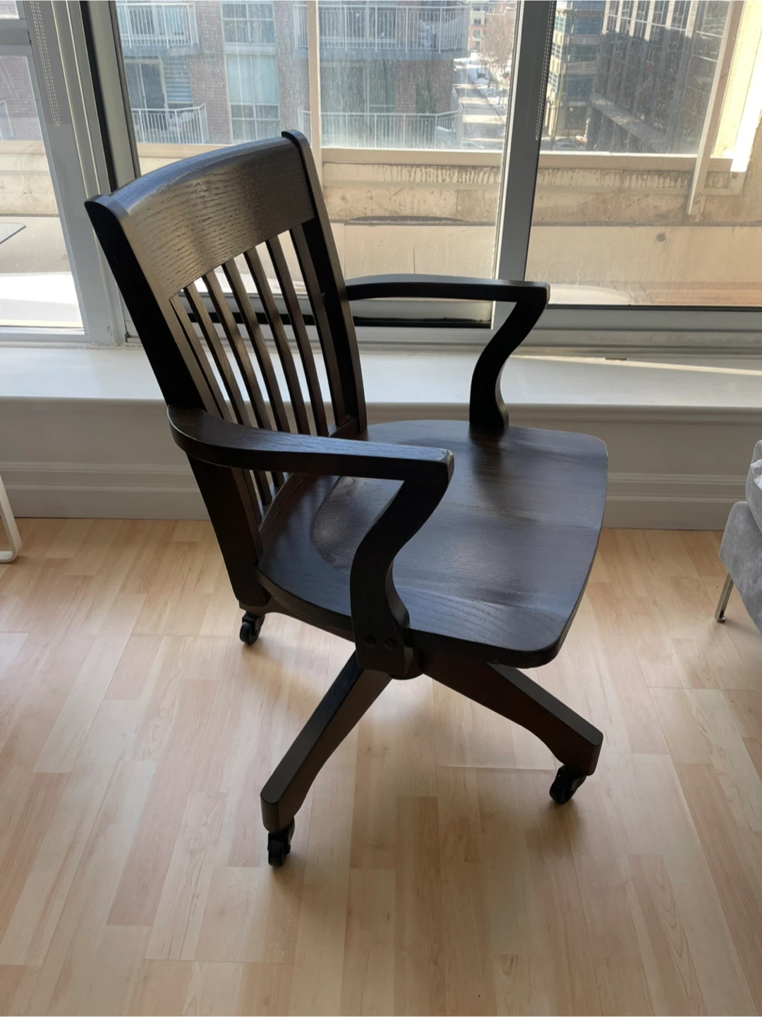 Vintage Dark Solid Wood Office desk swivel Chair - photo 3