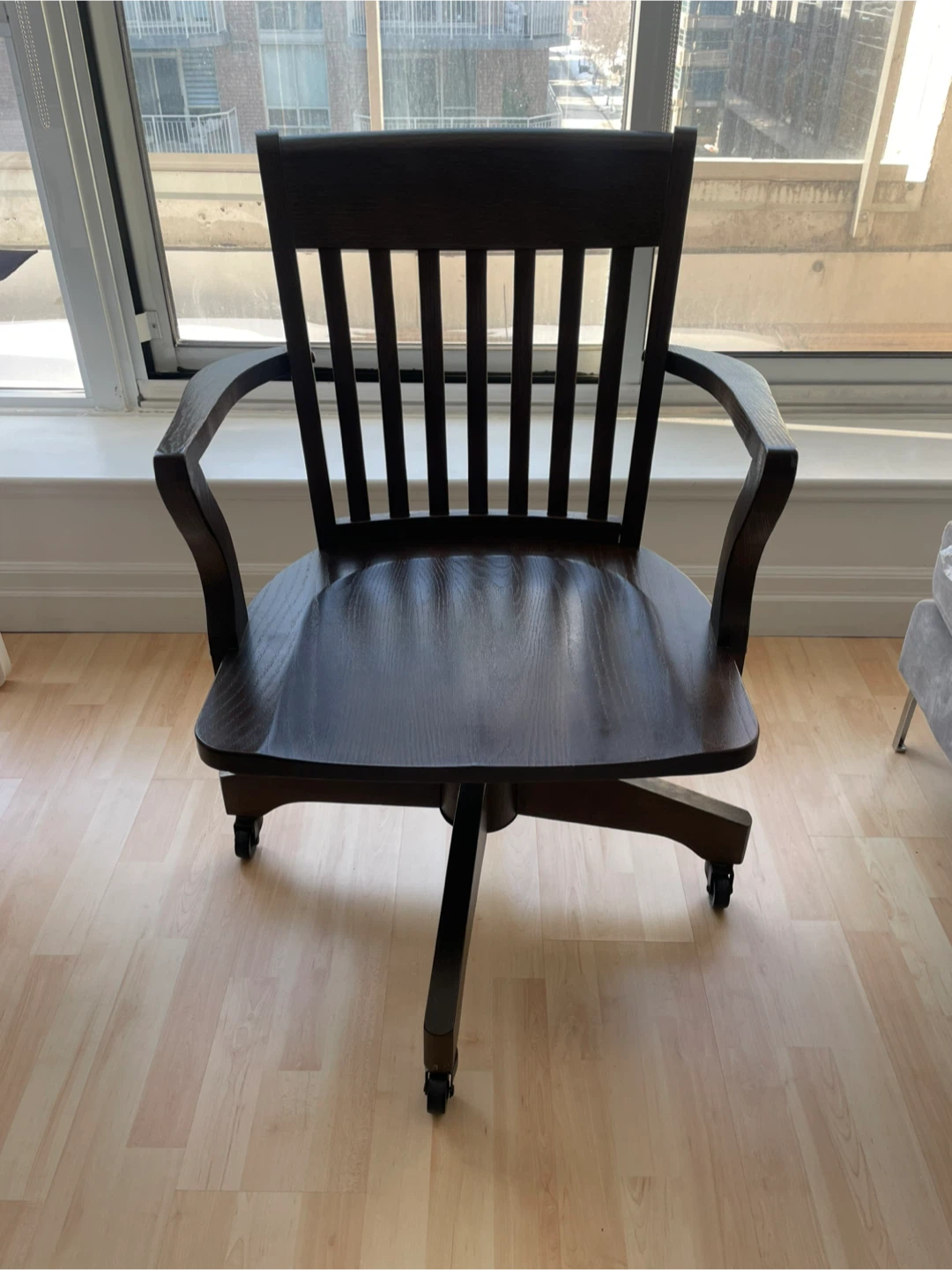 Vintage Dark Solid Wood Office desk swivel Chair