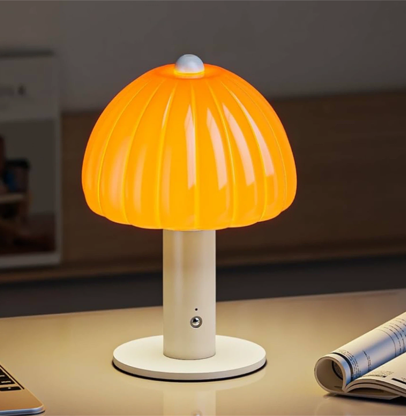 Glass Pumpkin Cordless Light -Table Lamp -New