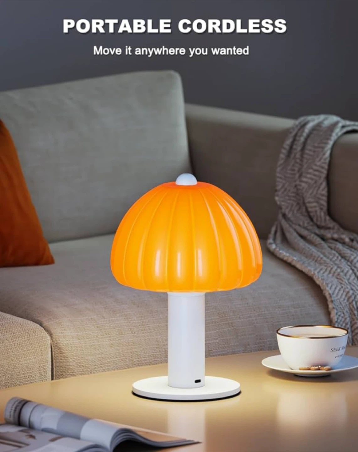 Glass Pumpkin Cordless Light -Table Lamp -New - photo 2