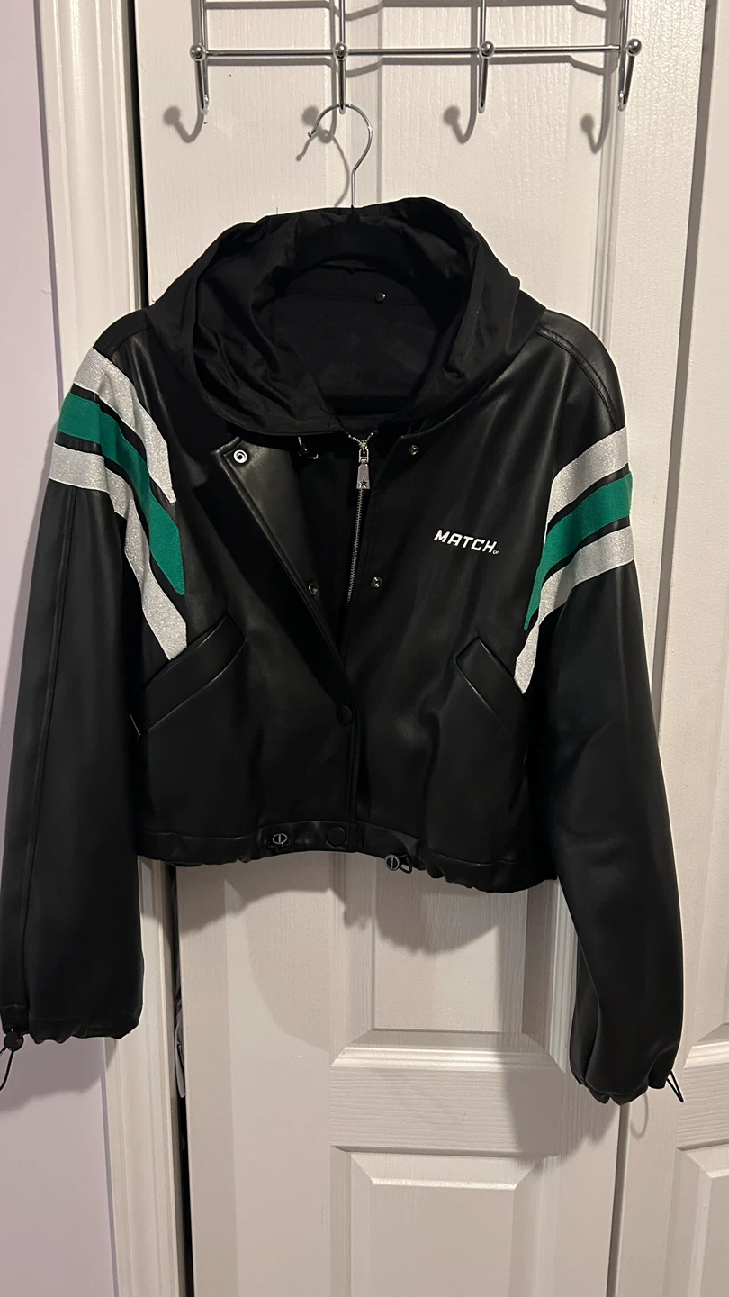 100% Pure leather, MATCH. Black Faux Leather Jacket