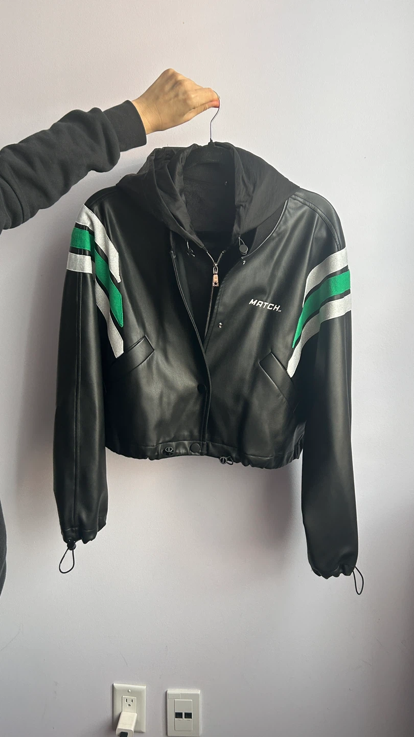 100% Pure leather, MATCH. Black Faux Leather Jacket - photo 4