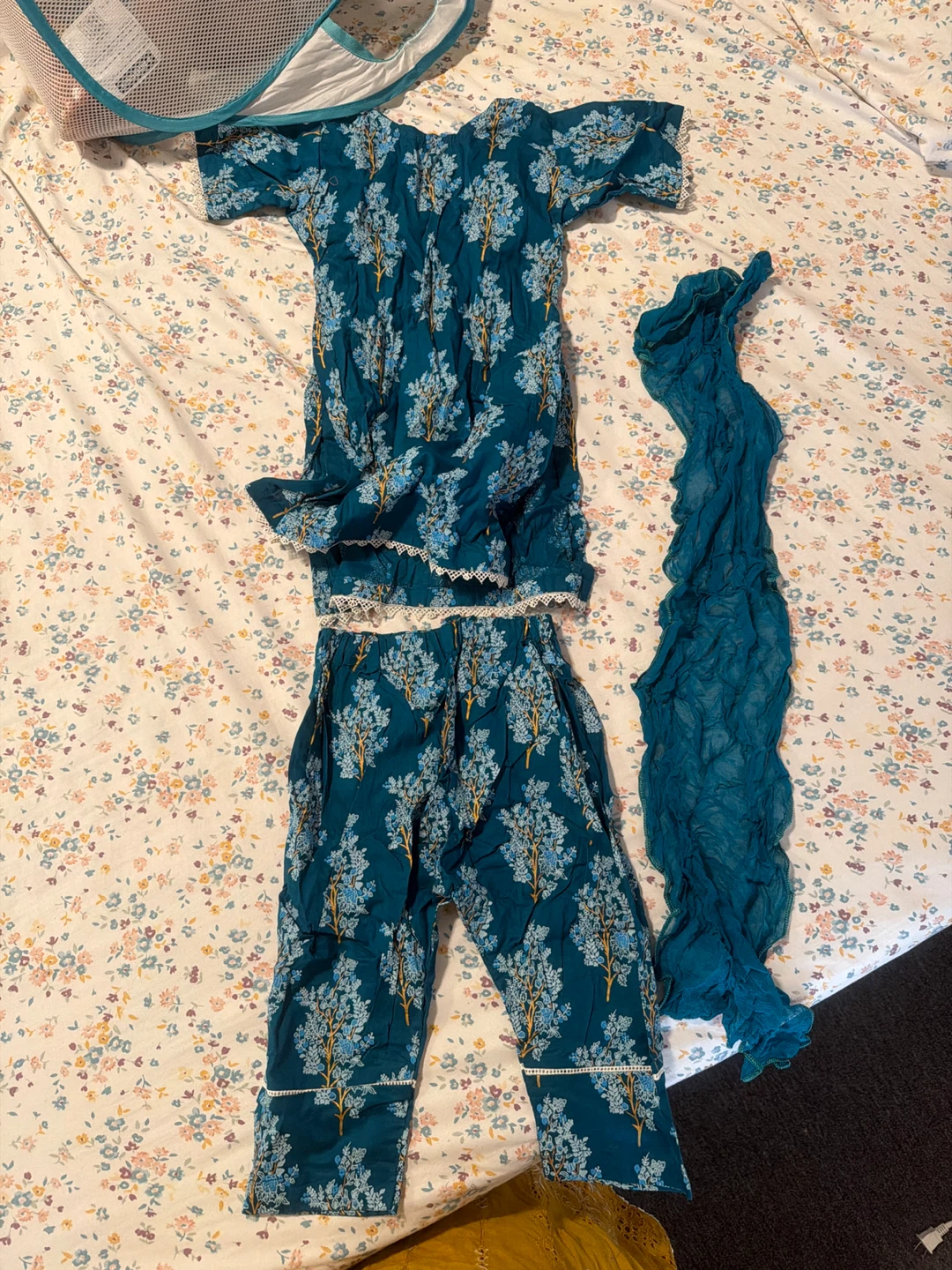 Teal Floral Print 3-Piece Outfit