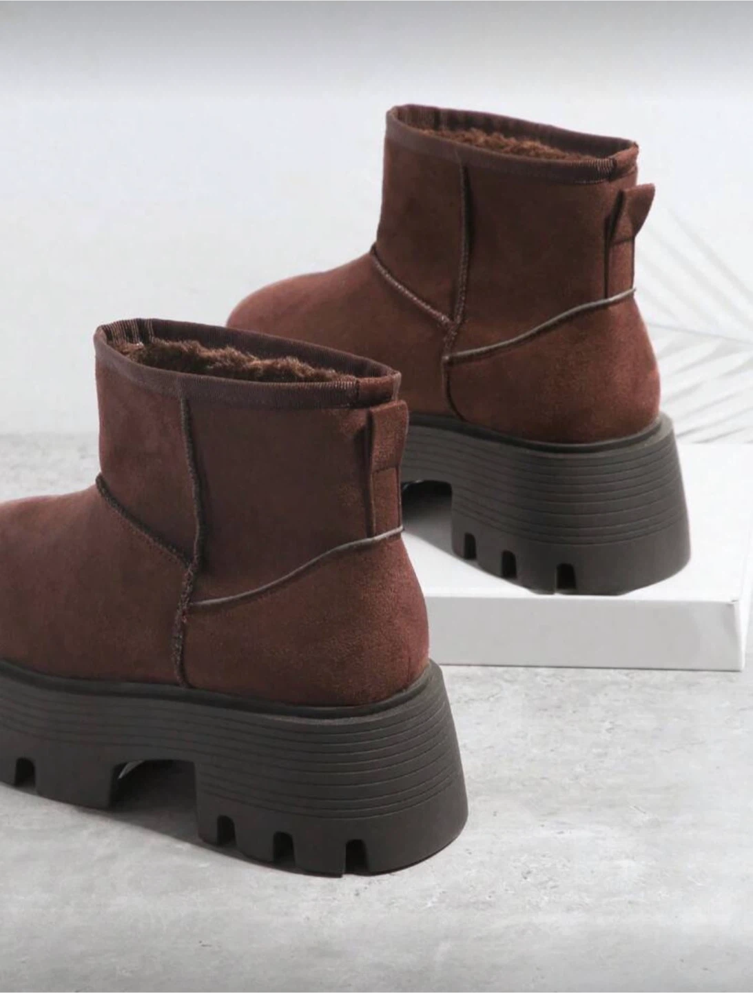 Faux Suede Slip On Lug Sole Boots Brown Platform Ankle Boots - photo 4