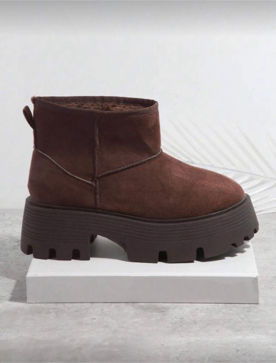 Faux Suede Slip On Lug Sole Boots Brown Platform Ankle Boots - photo 3