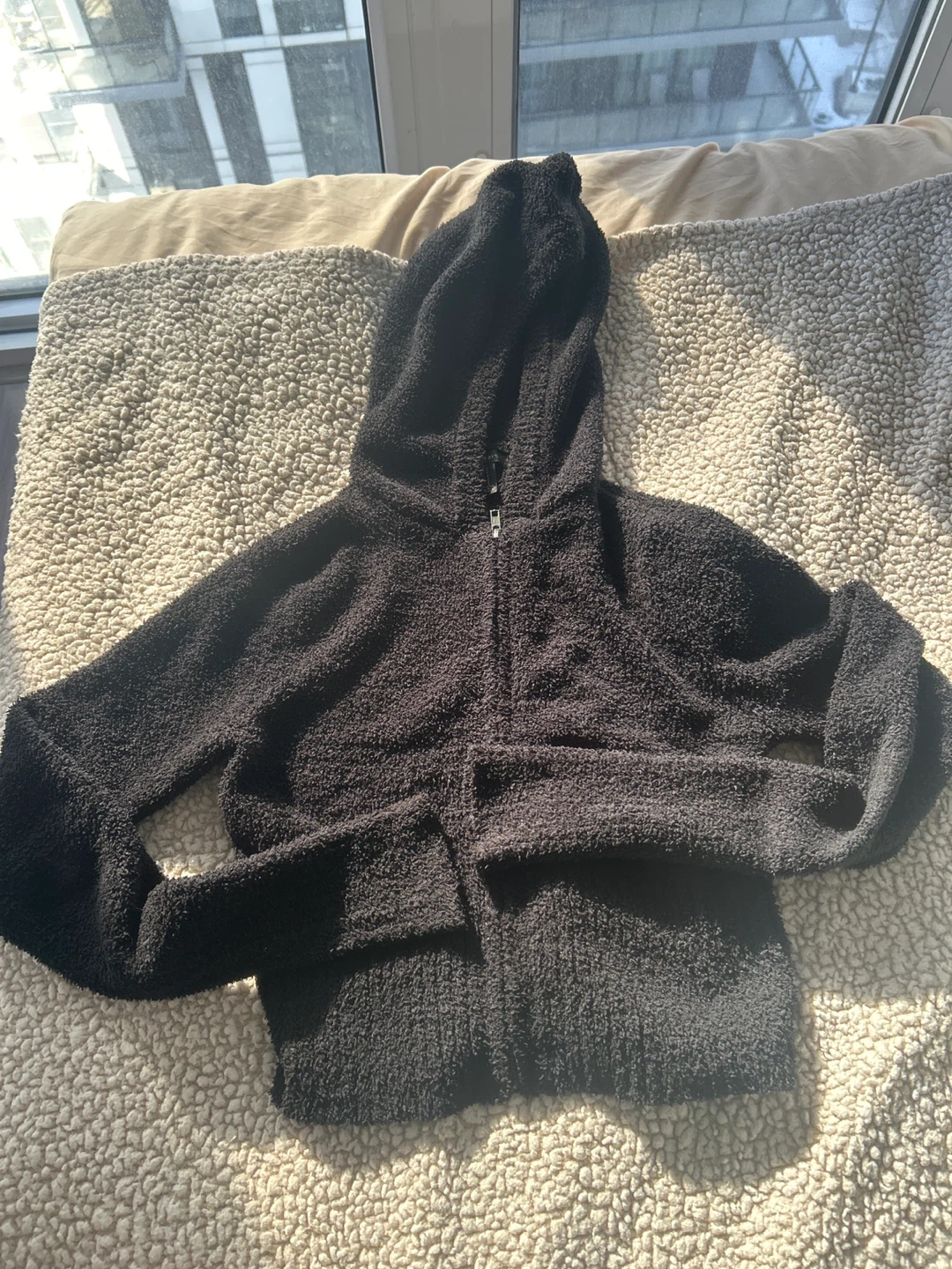 Forever 21 Black Fuzzy Zip-Up Hoodie - Size PS
