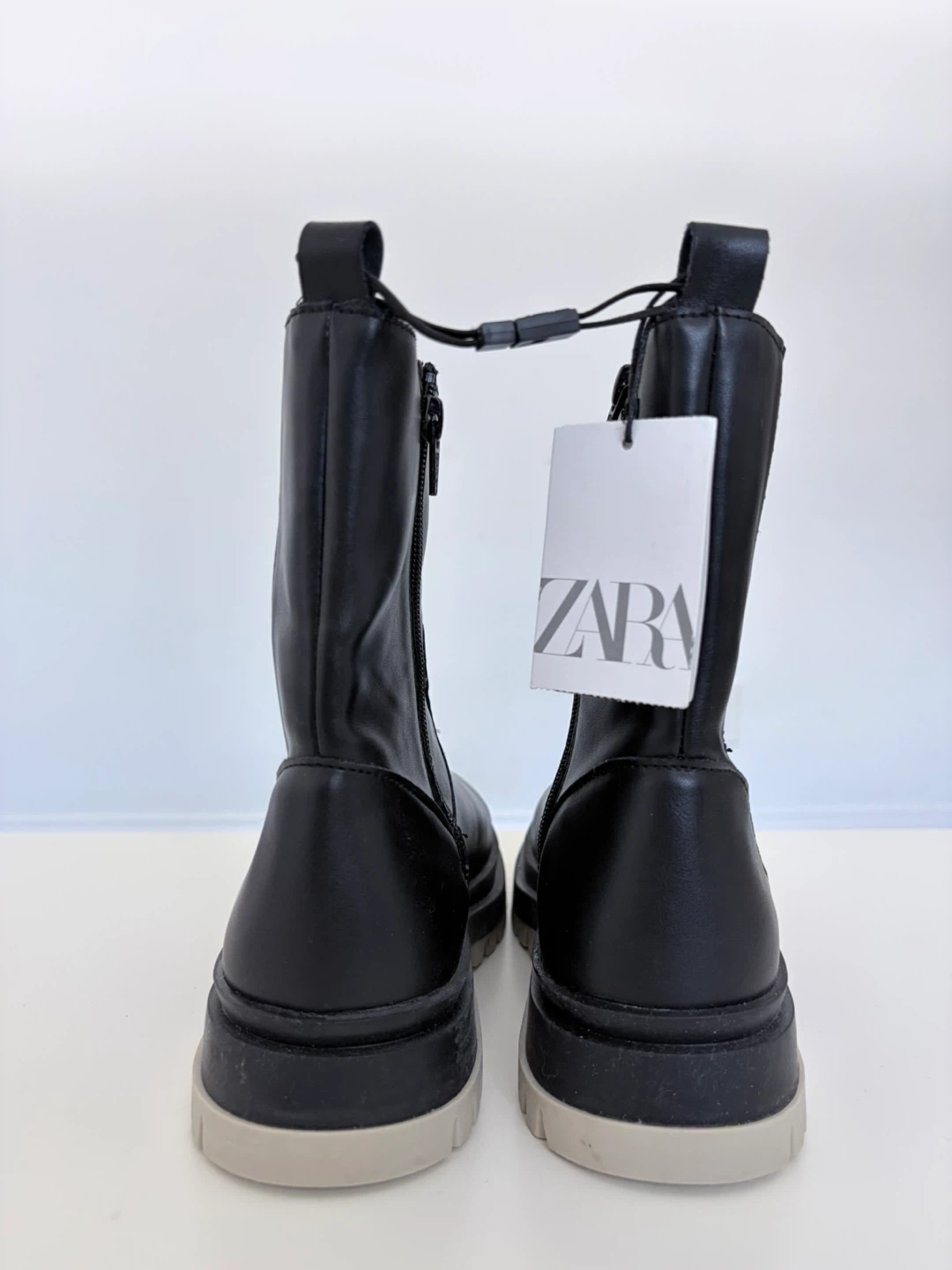 Zara Black Leather Ankle Boots - Size 6 - photo 2