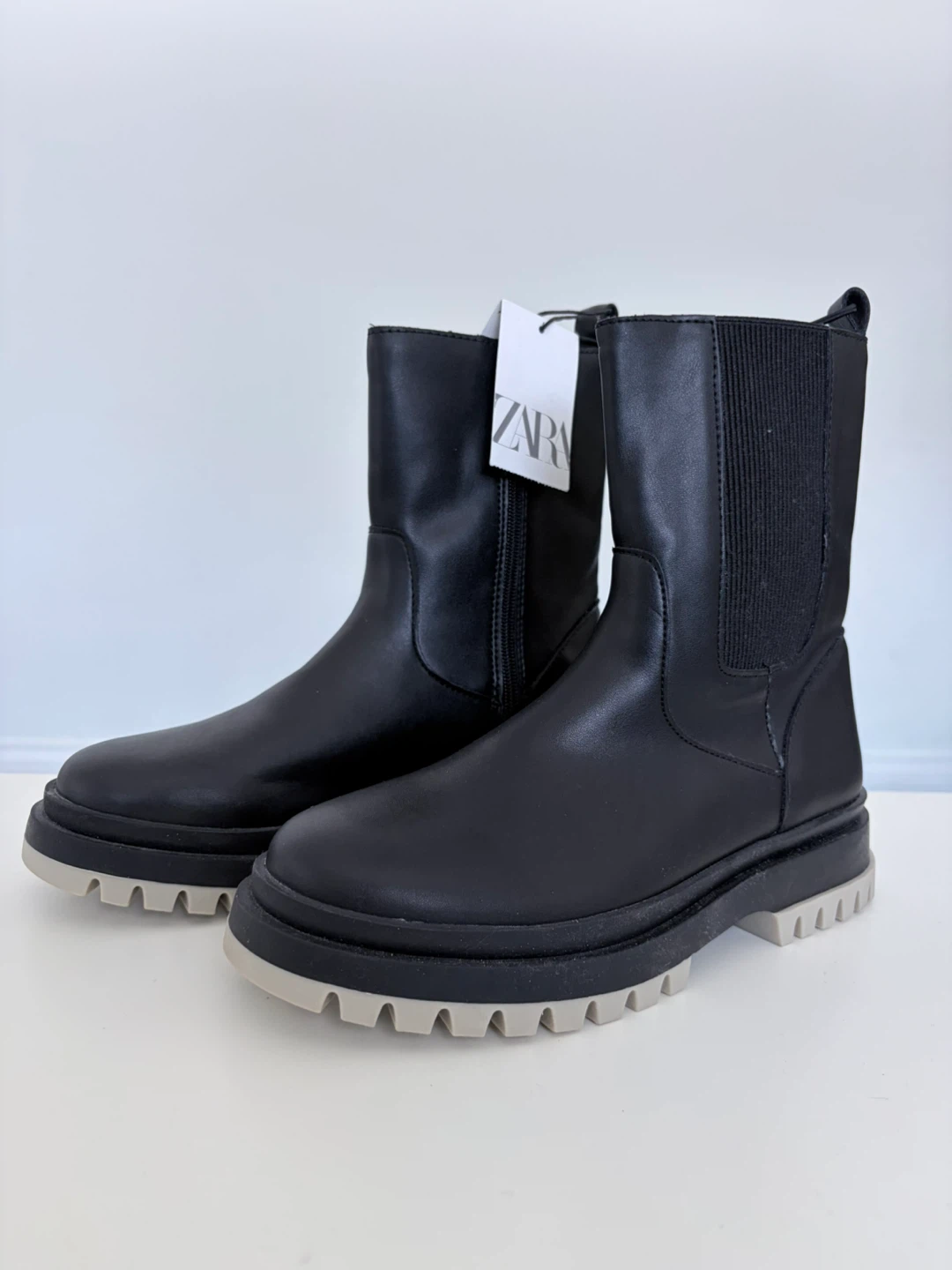 Zara Black Leather Ankle Boots - Size 6