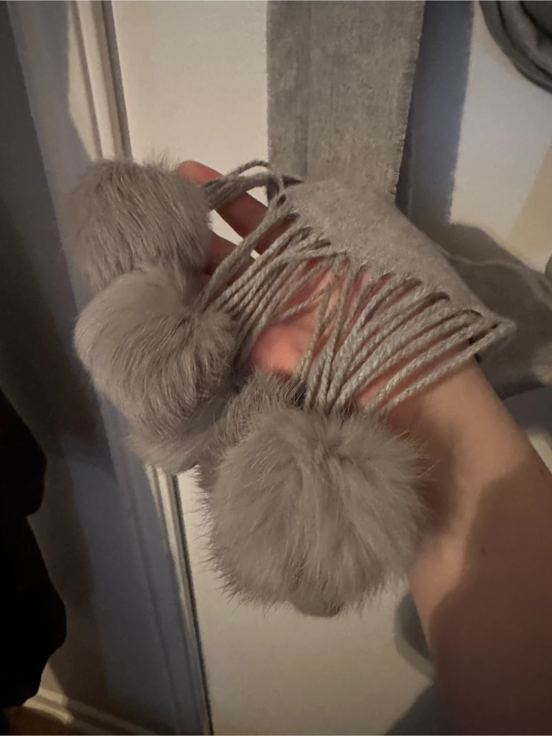 V. Fraas Grey Scarf with Pom Poms - photo 2