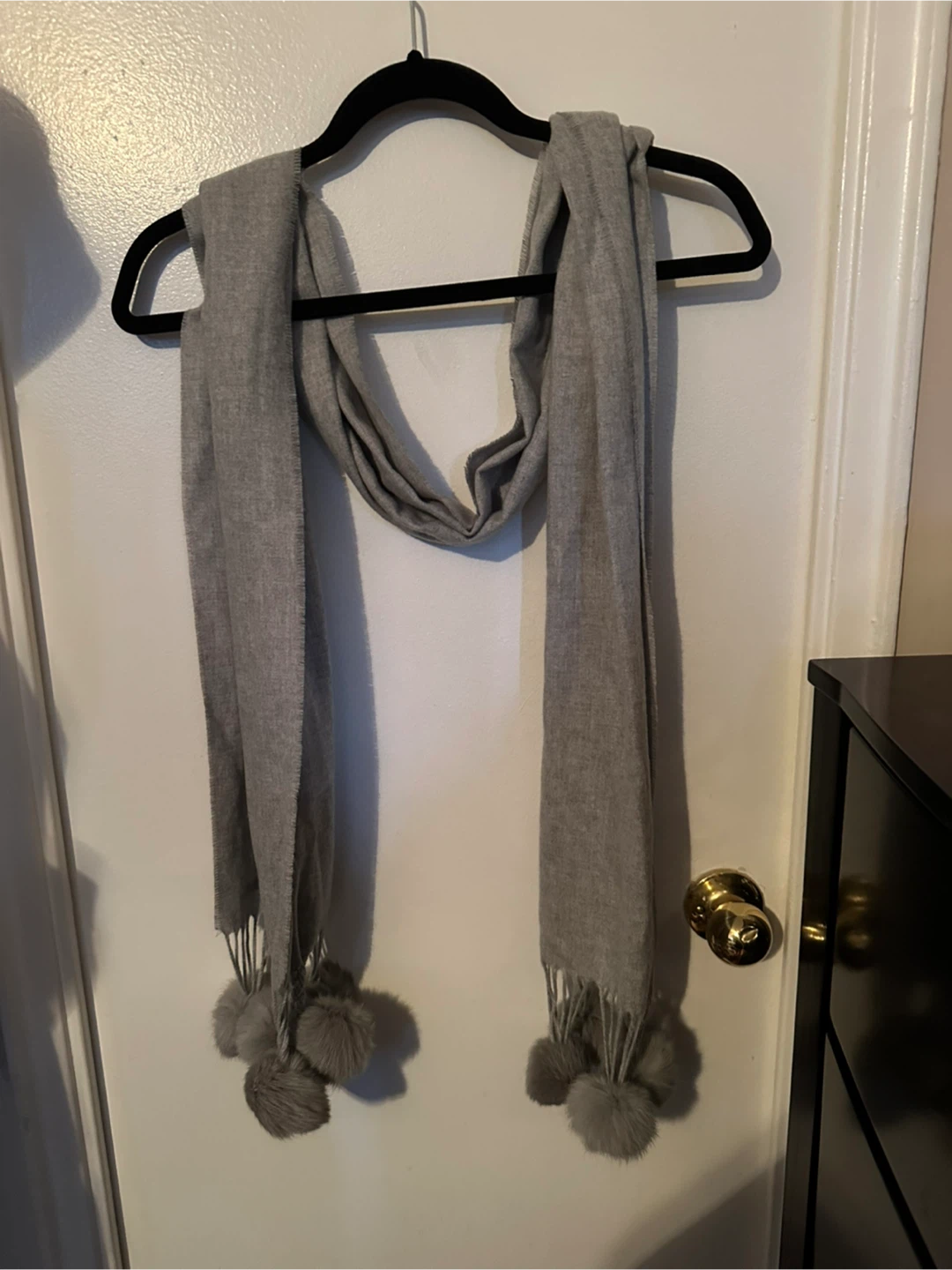 V. Fraas Grey Scarf with Pom Poms