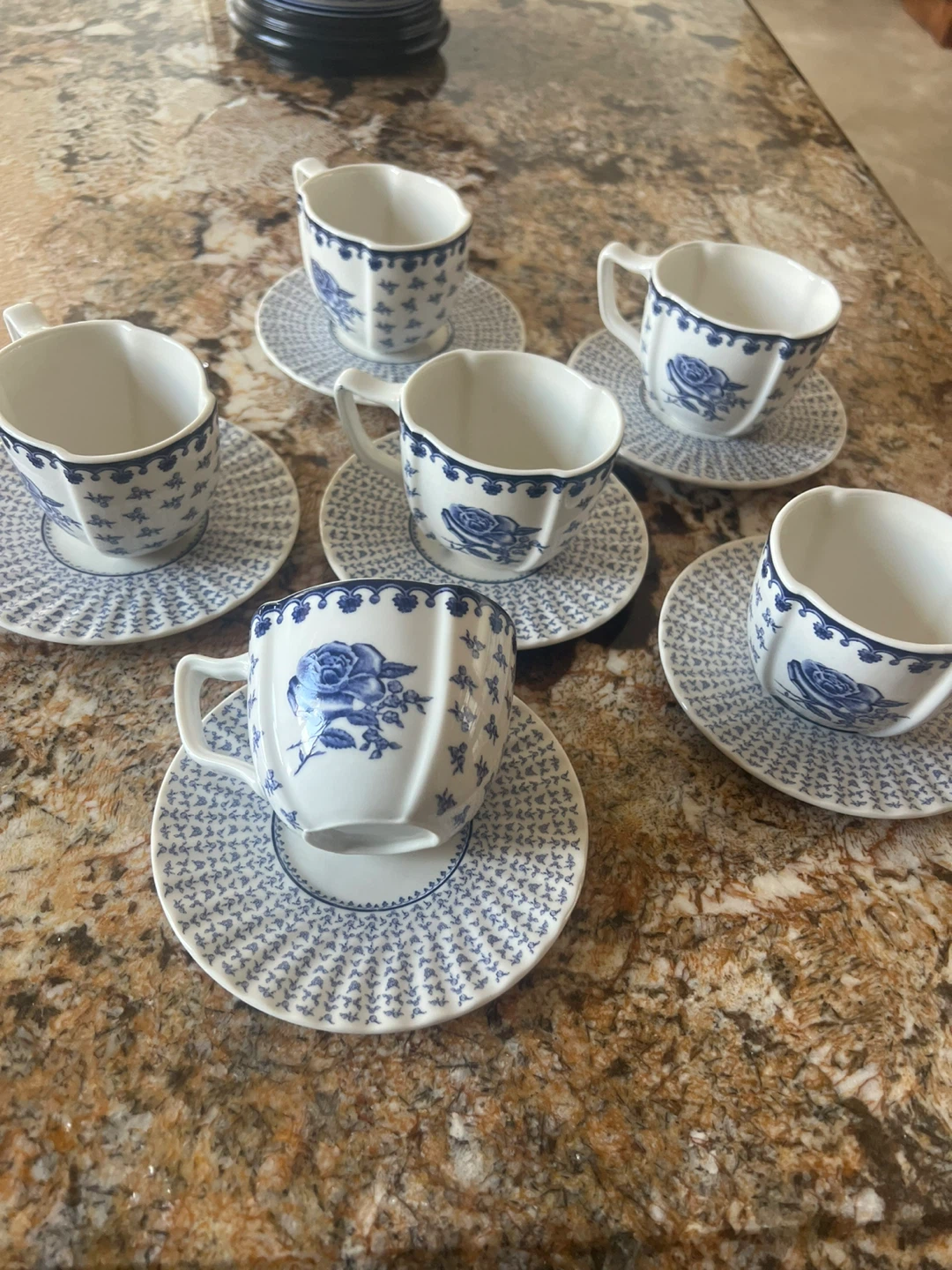 Blue & White Tea Cups with Saucers (6) - photo 2