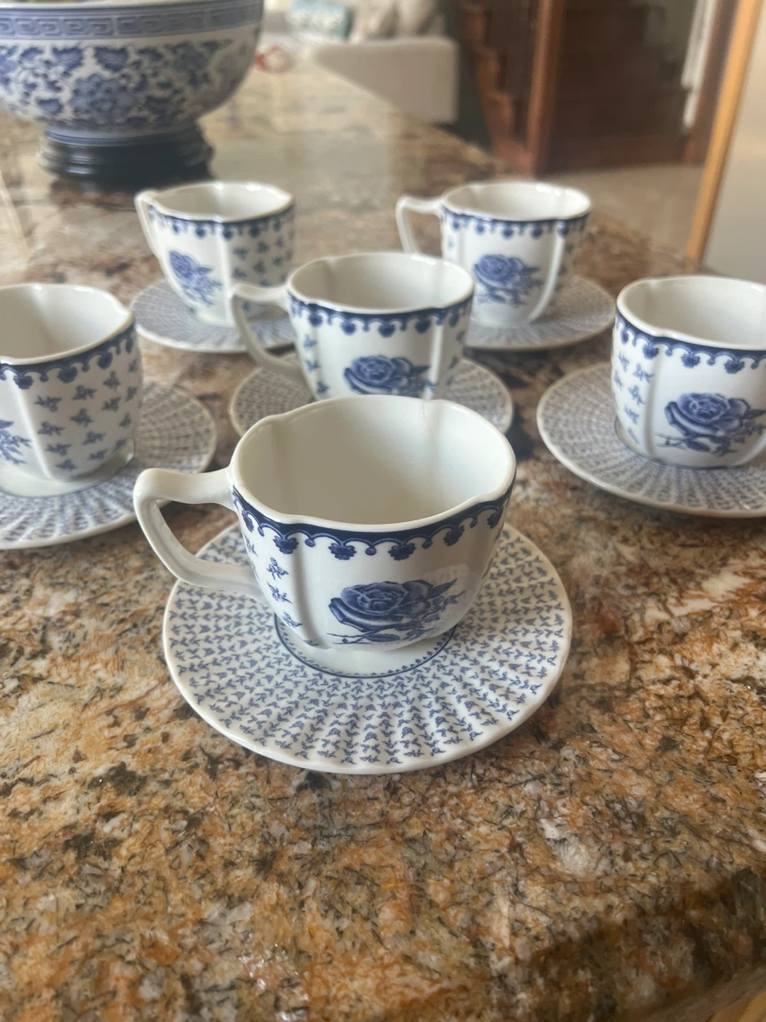 Blue & White Tea Cups with Saucers (6) - photo 3