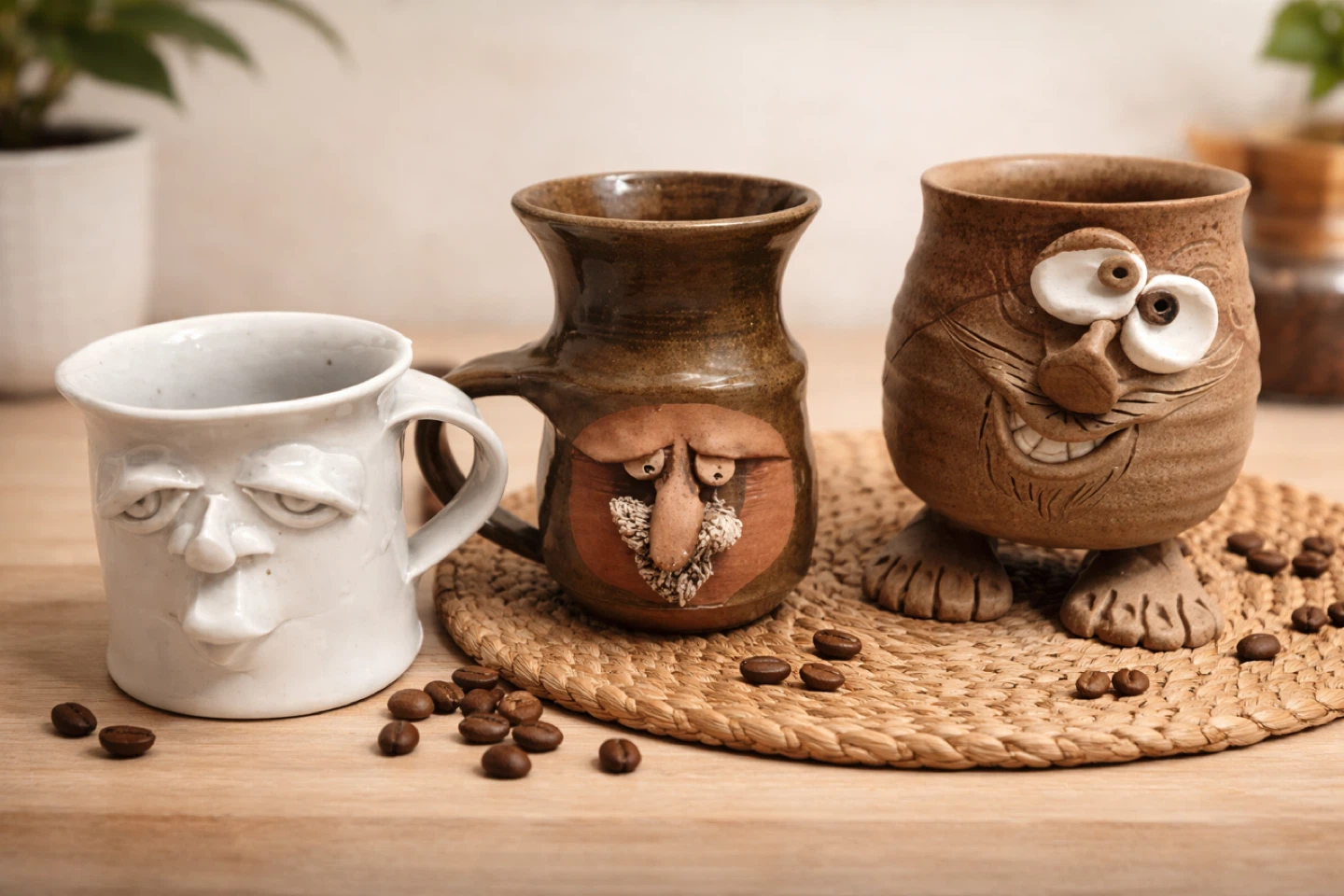Handmade Ceramic Face Mugs