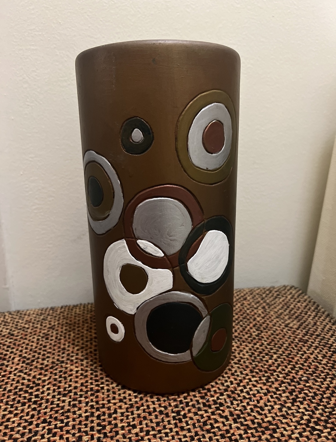Decorative Brown Vase with Circle Design