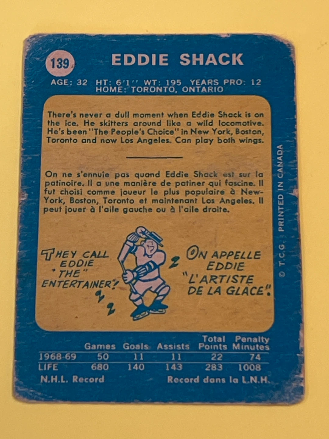 1969 LOS ANGELES KINGS EDDIE SHACK NO1842 - photo 3