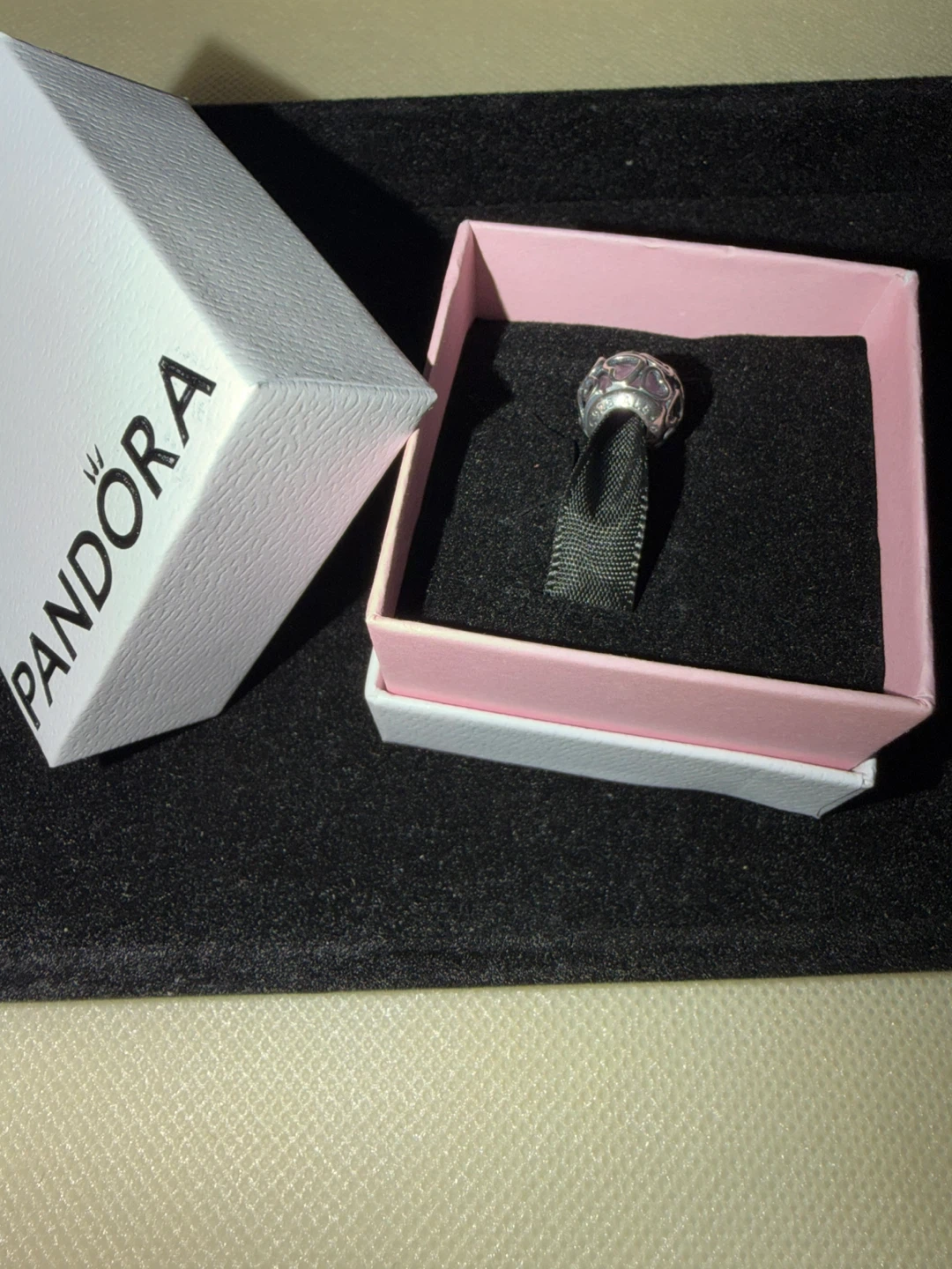 Pandora ALE 925 Sterling Silver Pink Encased Love Charm - photo 2