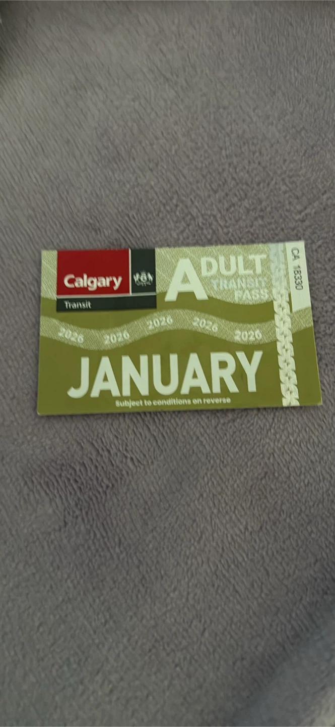 Calgary Transit January Adult Pass